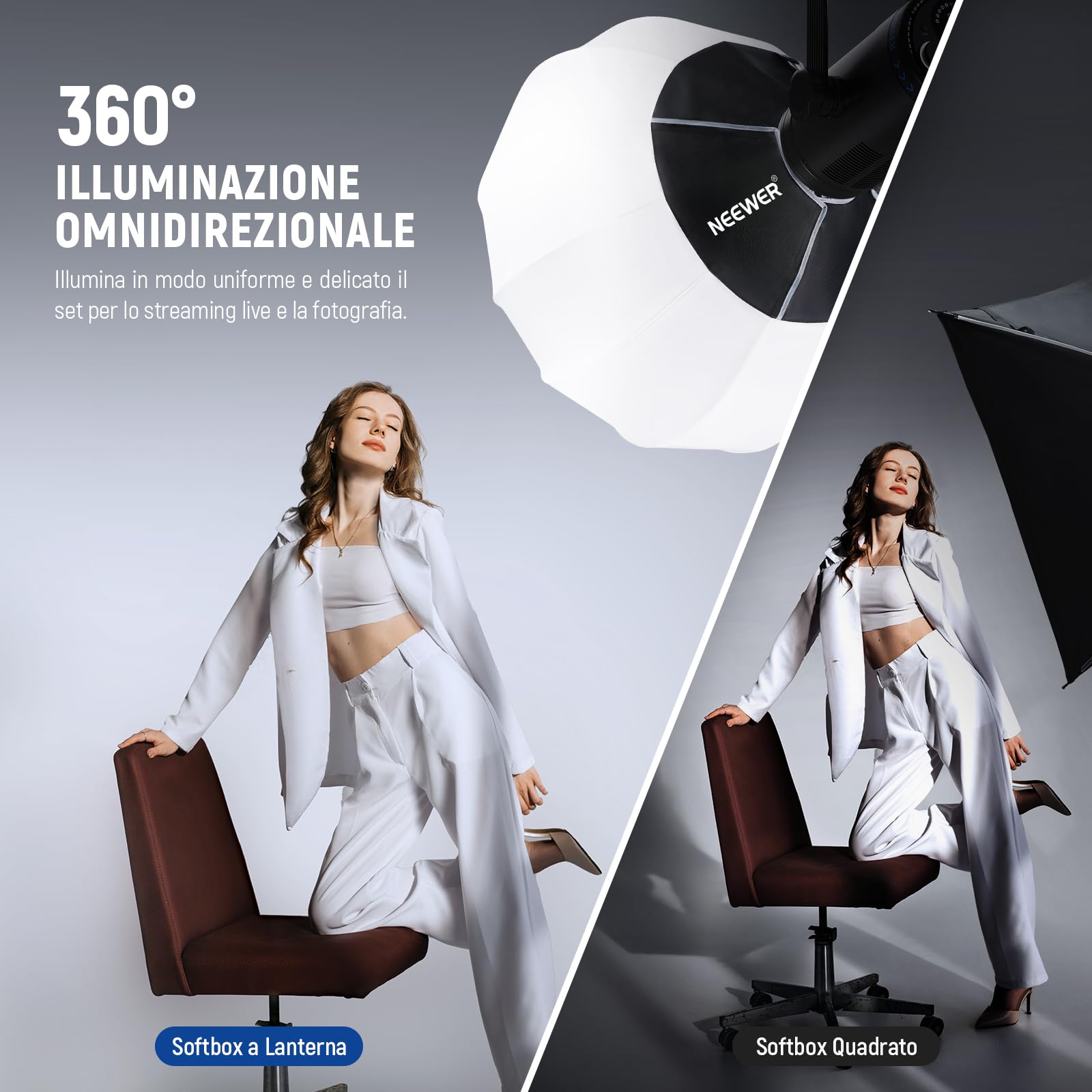 NEEWER BASICS Softbox Lanterna, 65cm Soft Box Bowens a Sgancio Rapido in Lega di Nylon Diffusore di Luce 360° per Illuminazione Continua LED, per Fotografia Studio Registrazione Video Streaming,NS15L