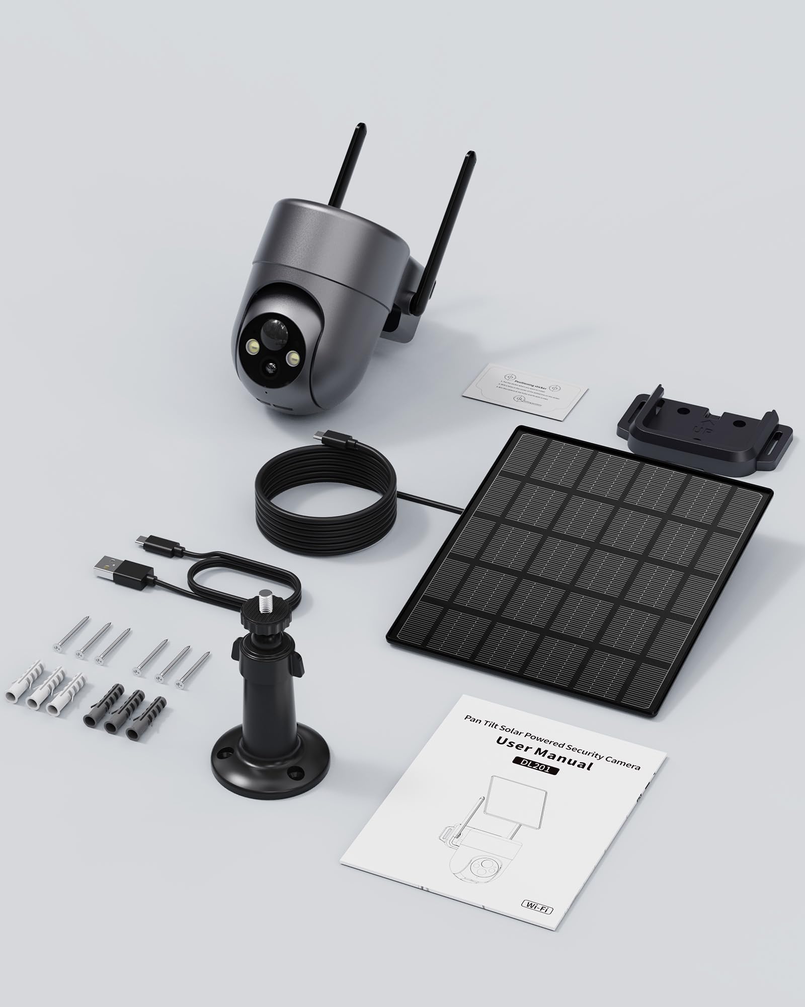 2K Überwachungskamera Aussen Solar Akku WLAN, 2,4 GHz | 360° PTZ Kamera Überwachung Aussen Akku mit PIR-Erkennung, Farbige Nachtsicht, 2-Wege-Audio, IP66 Wasserdicht, 2 Stück