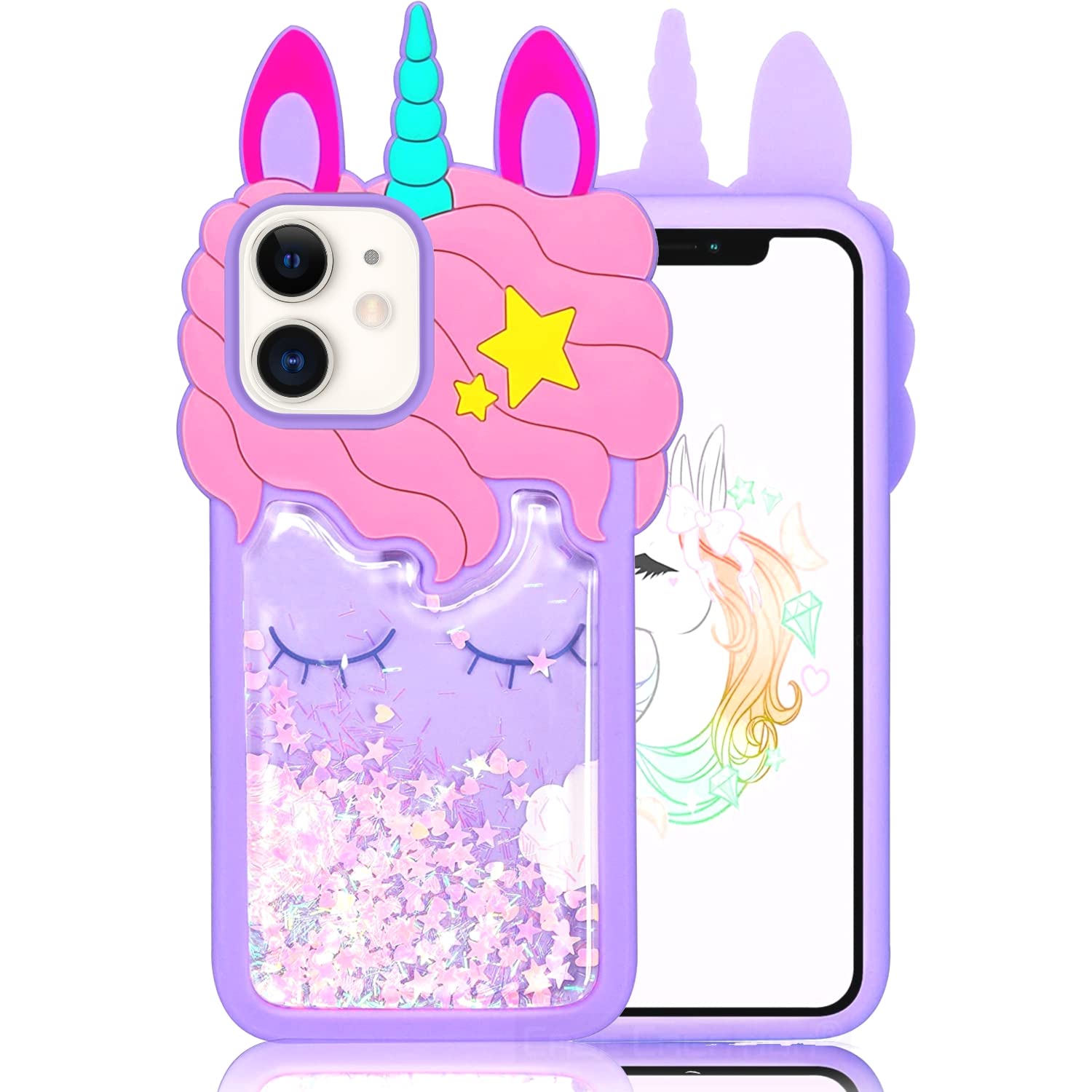 Glitter Iphone 11 Unicorn Cover Case Creation 3D Unicorn Liquid