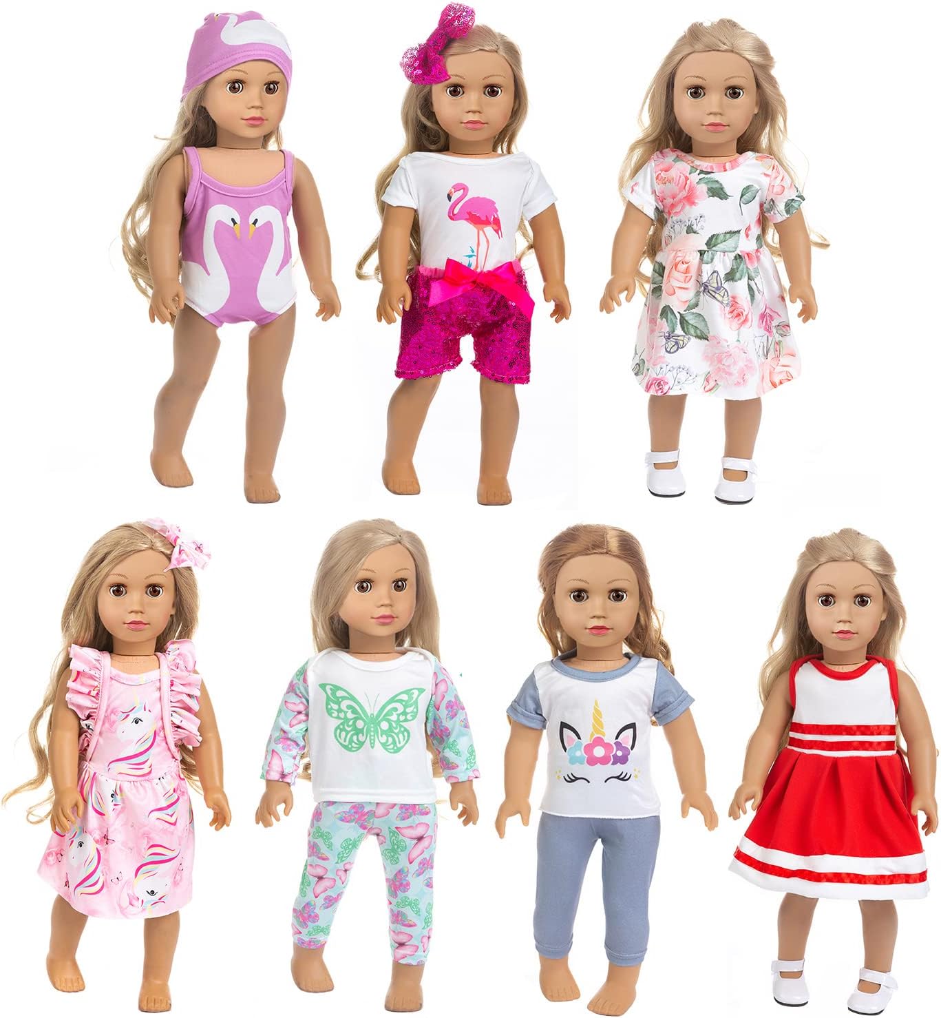 ZQDOLL 18 inch Doll Clothes and Accessories,7 Outfits, Fits 18 inch Girl Dolls, Girl Birthday Gifts