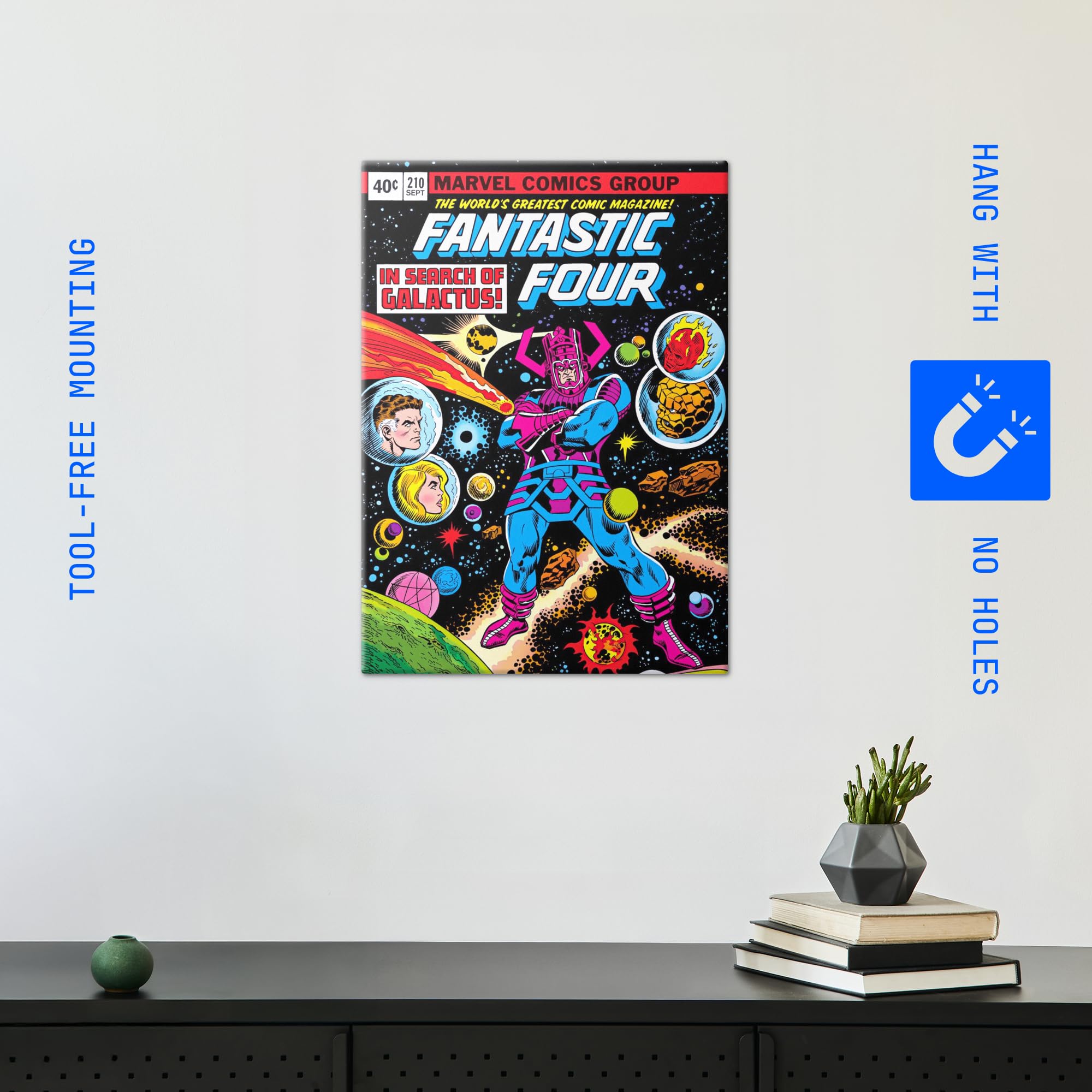Displate Metall poster Marvel Fantastic Four Classic Comic Cover In Größe M | Bild Plakate für Schlafzimmer Dekor, Geschenke. Magnetische Befestigung Wandposter, Wanddeko. Metall Wandkunst.