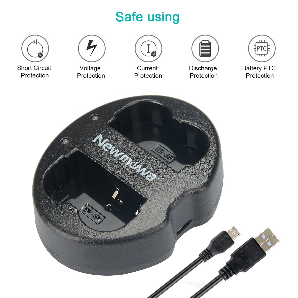 Newmowa BP-511 Batteria (confezione da 2) e Doppio Caricatore USB per Canon BP-511 BP-511A Canon EOS 5D 10D 20D 30D 40D 50D Rebel 1D D60 300D D30 Kiss Powershot G5 Pro 1 G2 G3 G6 G1 Pro90
