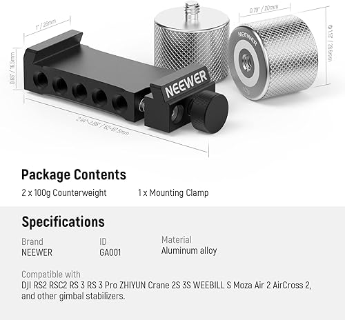 Miniatura 8 de NEEWER Kit de contrapesos y abrazaderas de cardán, compatible con DJI Ronin RS4 Pro RS4 RS3 Pro RS3 RS2 RSC2 ZHIYUN Crane 2S 3S Weebill S Moza Air 2