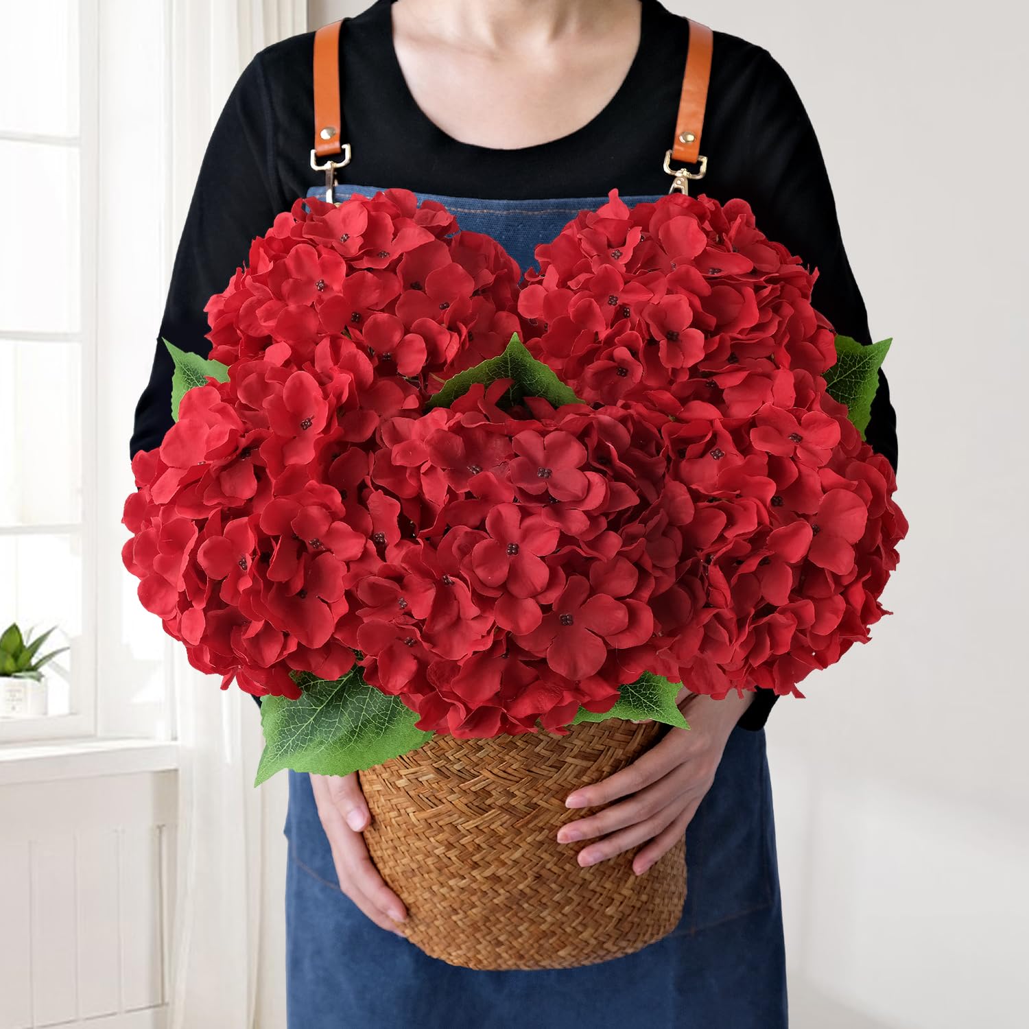 5Pcs Red Silk Hydrangea Artificial Flowers, 20Inch Large Halloween Christmas Lifelike Flowers for Indoor Bouquet Table Centerpieces Floral Arrangements Home Wedding Home