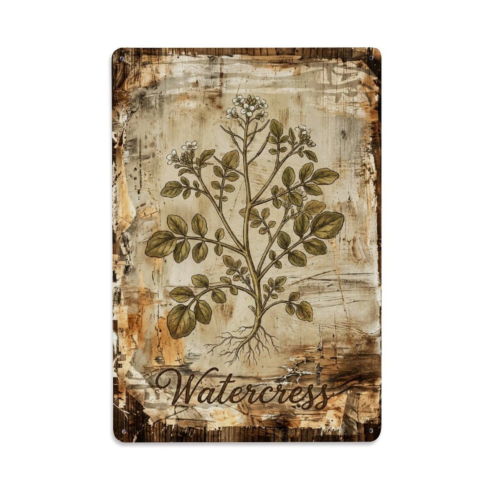 Watercress Leafy Vegetable Vintage Metal Tin Sign Plaque Wall Decor for Cafe, Club, Garden Metal Poster 8x12Inch