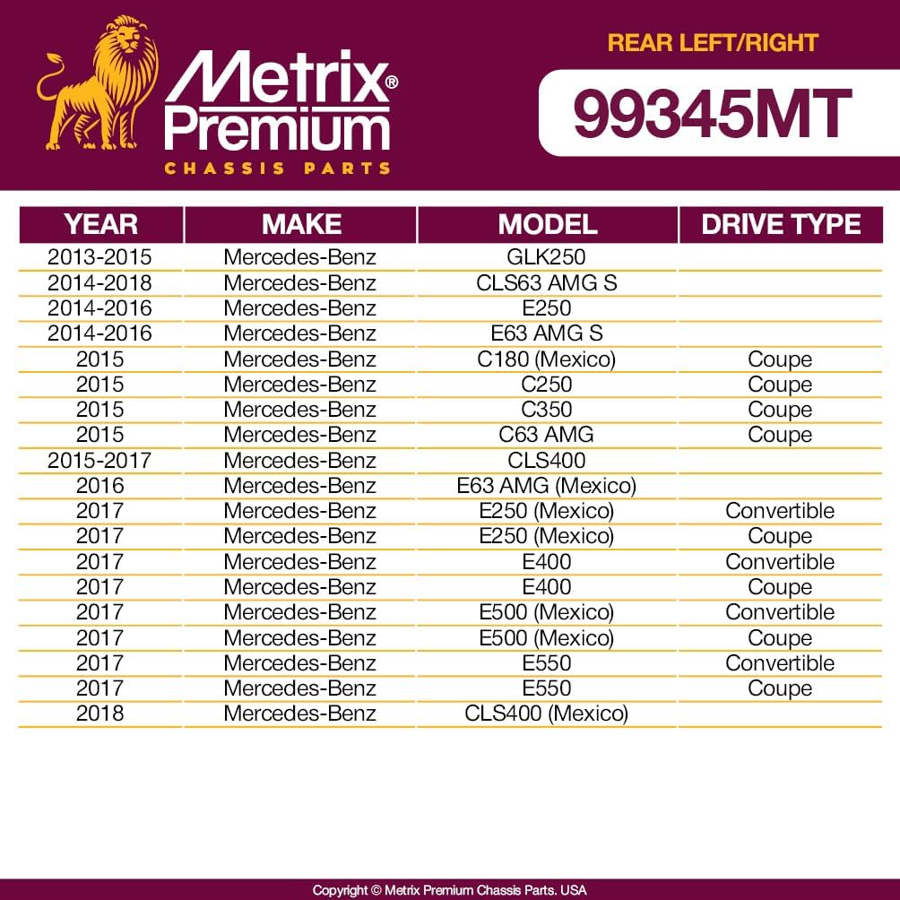 Metrix Premium Chassis Parts - Rear Left & Right Sway Bar Stabilizer End Link Kit Fits 08-09 Mercedes-Benz C230, 08-09 C280 Mexico, 08-14 C300, 08-14 C350, 08-14 C63 AMG K700342 K700341 Made in Europe
