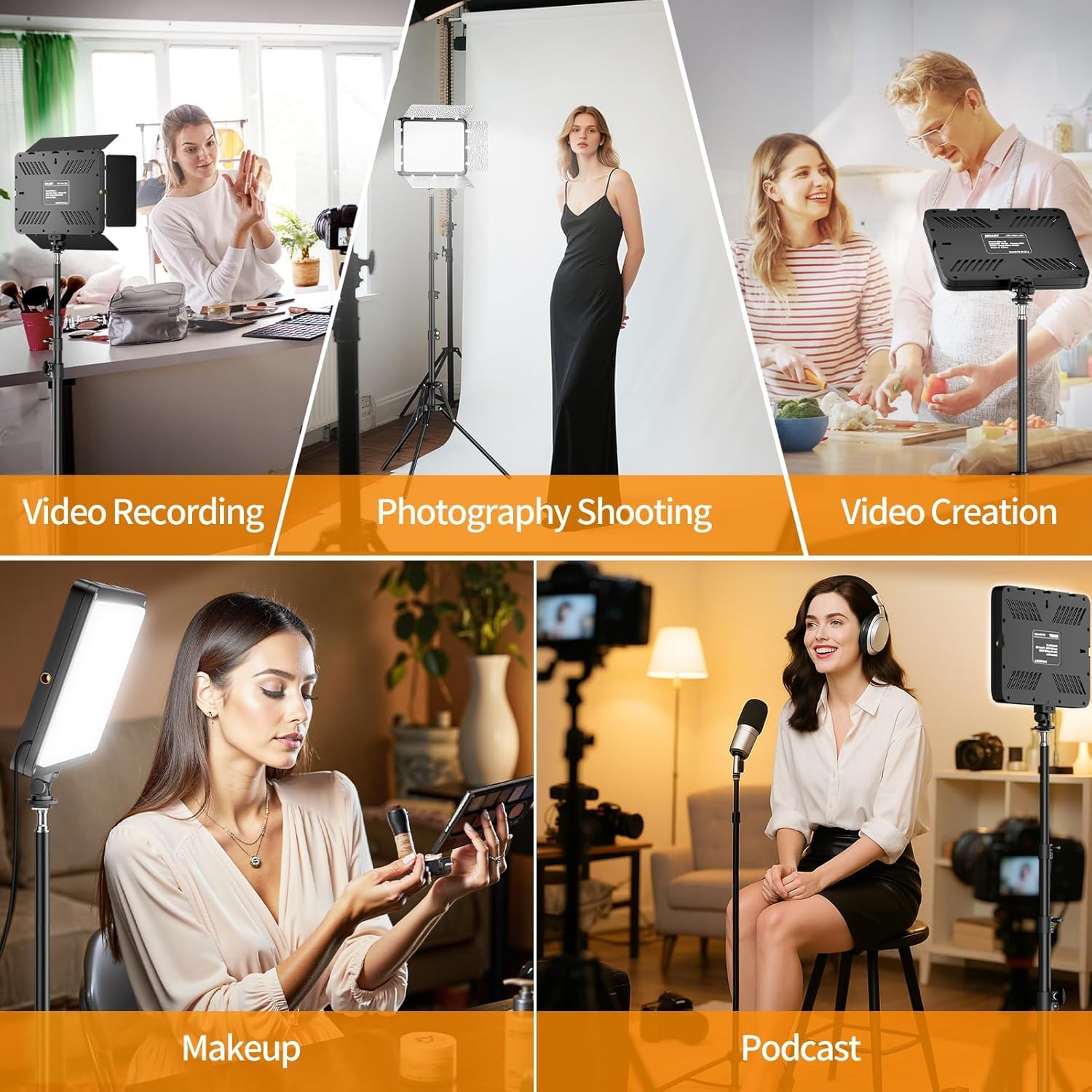 EMART Video Licht Set 2 Pcs 25x20cm Videoleuchte mit Magnetischer Blende | 2800K-7000K Dimmbare Fotolicht, 15W LED Panel Licht, Live-Streaming, YouTube, Vlog, Aufnahmen, Make-up