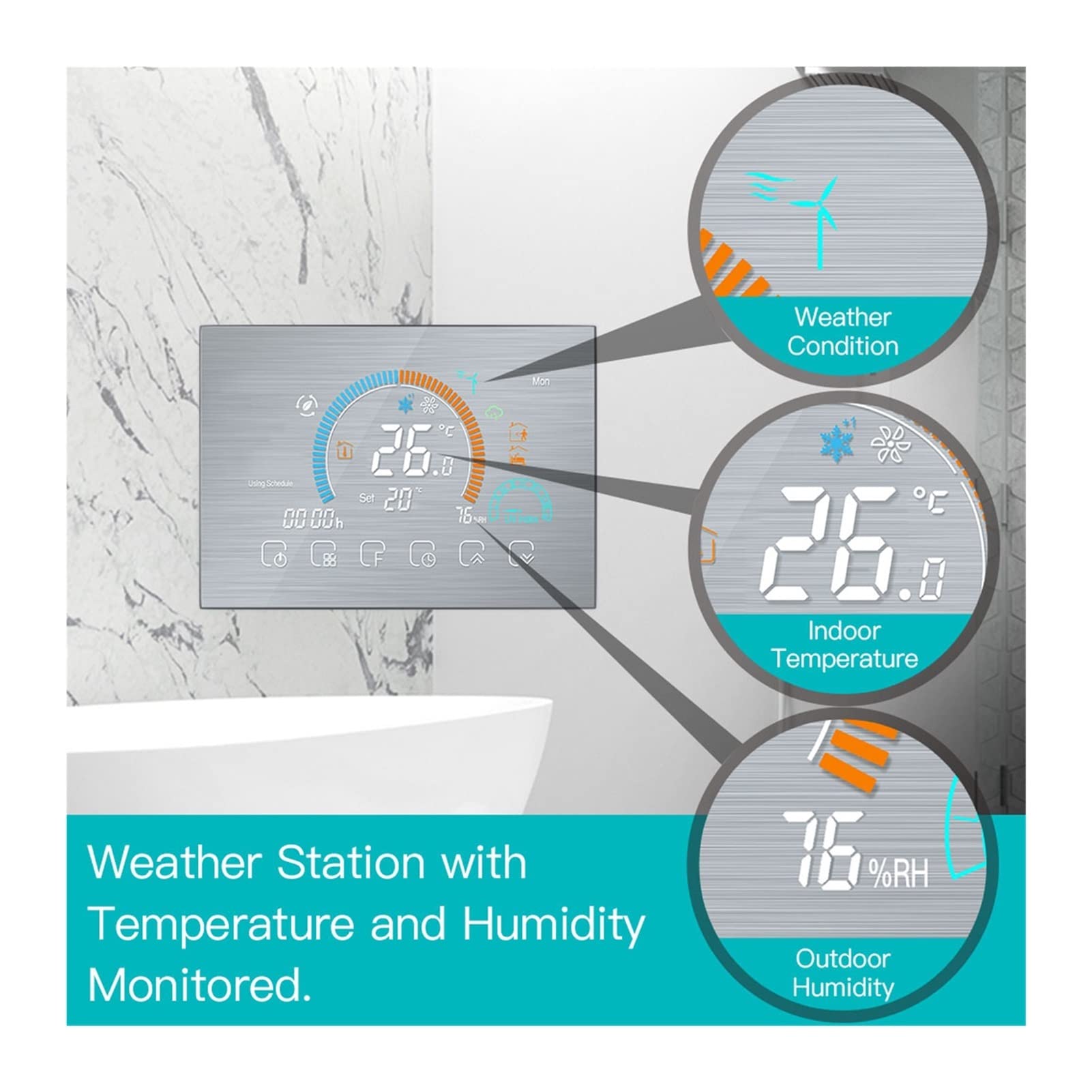 Termometro da interno igrometro digitale Termostato WiFi Termostato Temperatura Temperatura Ambientazione interna Acqua/Gas Boiler Meteo Stazione Meteo Tuya Smart Voice Control Con display LCD(Water