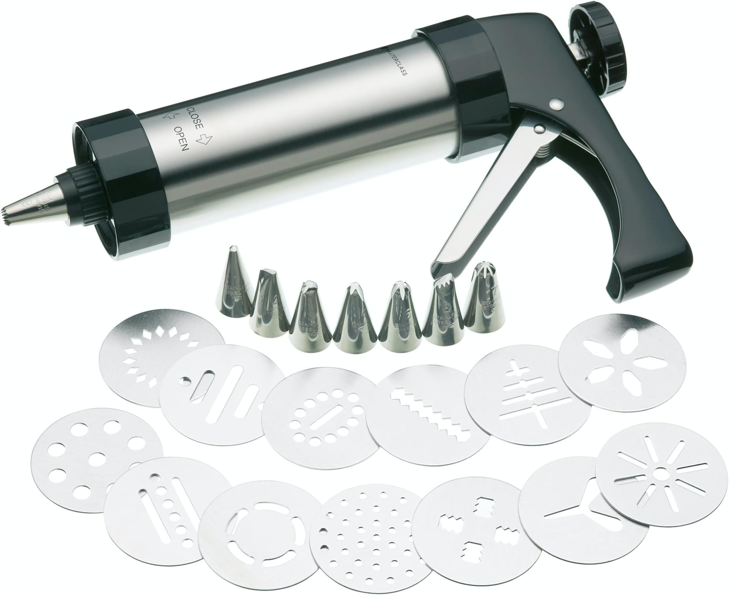 MasterClass Icing Set and Biscuit Maker, with Eight Nozzles and Thirteen Cutters, Display Boxed, 22 Pieces