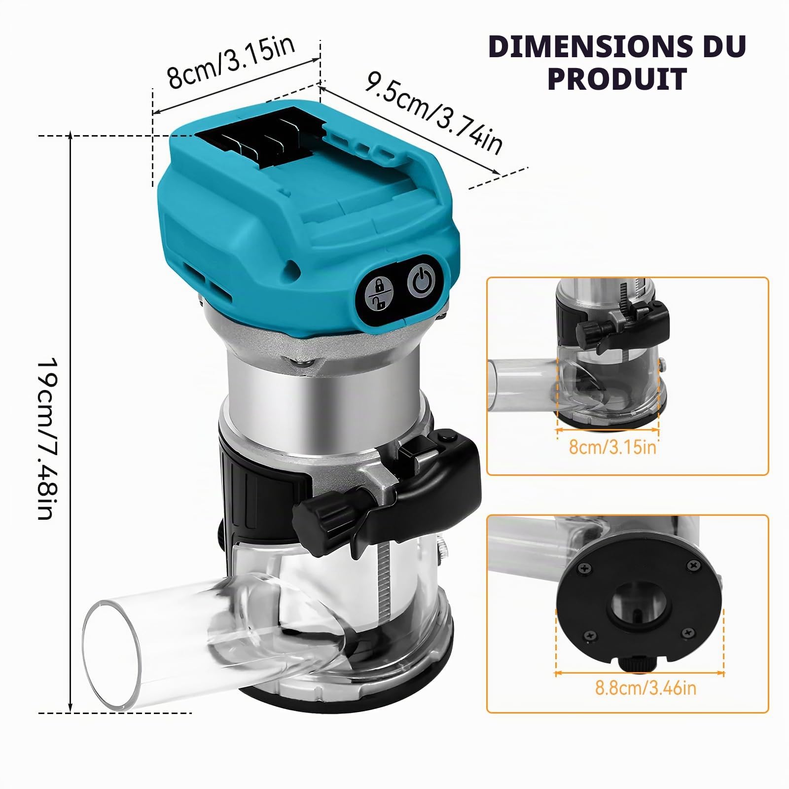 Affleureuse à Bois Défonceuse Électrique 800W Pour Batterie Makita 18V/21V, 10000-30000 RPM, 6 Vitesses Variables, Affleureuse Défonceuse Avec 15 Fraises à Défoncer Queue de 1/3"