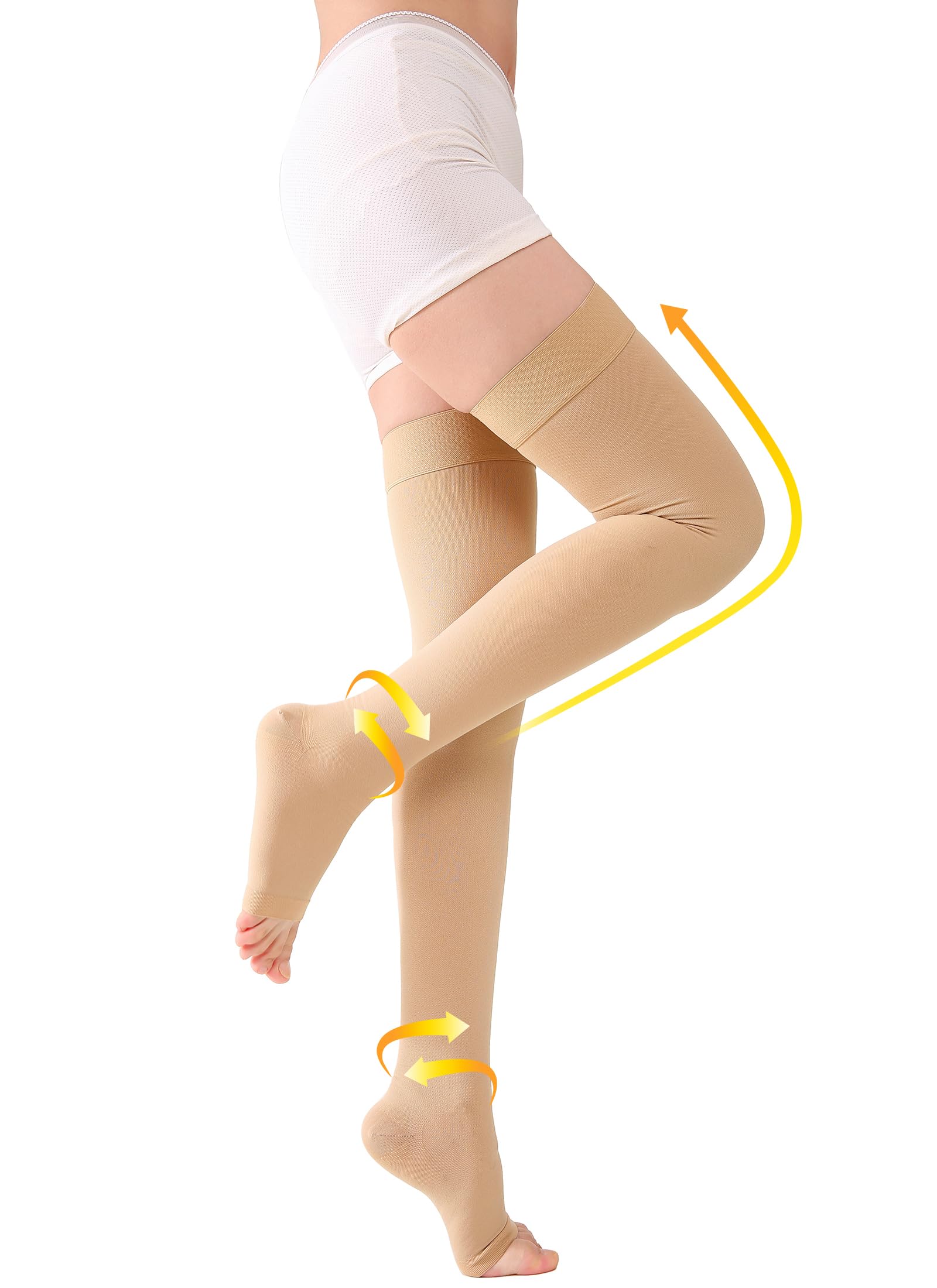 TOFLY® Thigh High Compression Socks for Women & Men (Pair), Open Toe, Opaque, Firm Support 30-40mmHg Graduated Compression Hose, Medical Compression