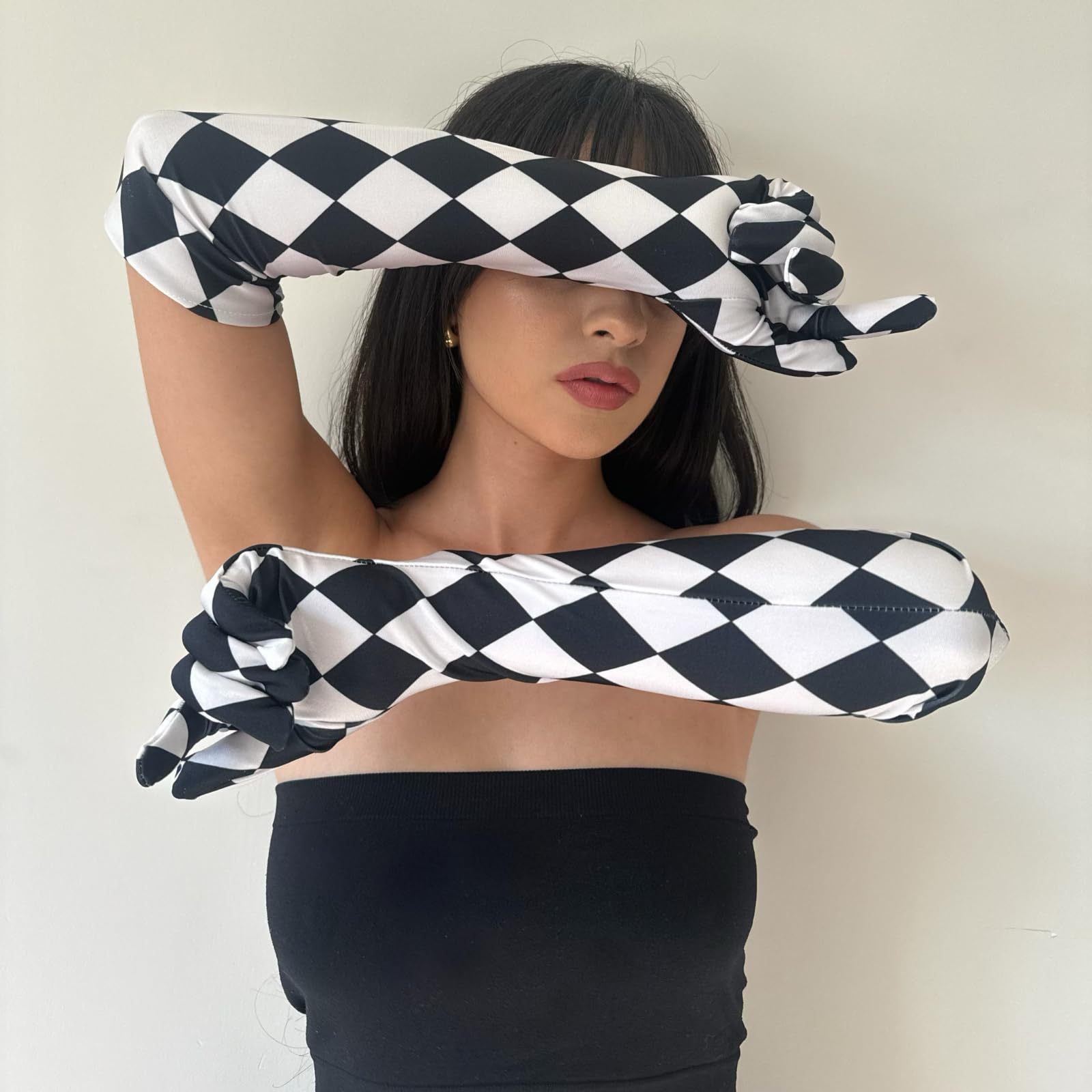 Satin Harlequin Elbow Length Gloves