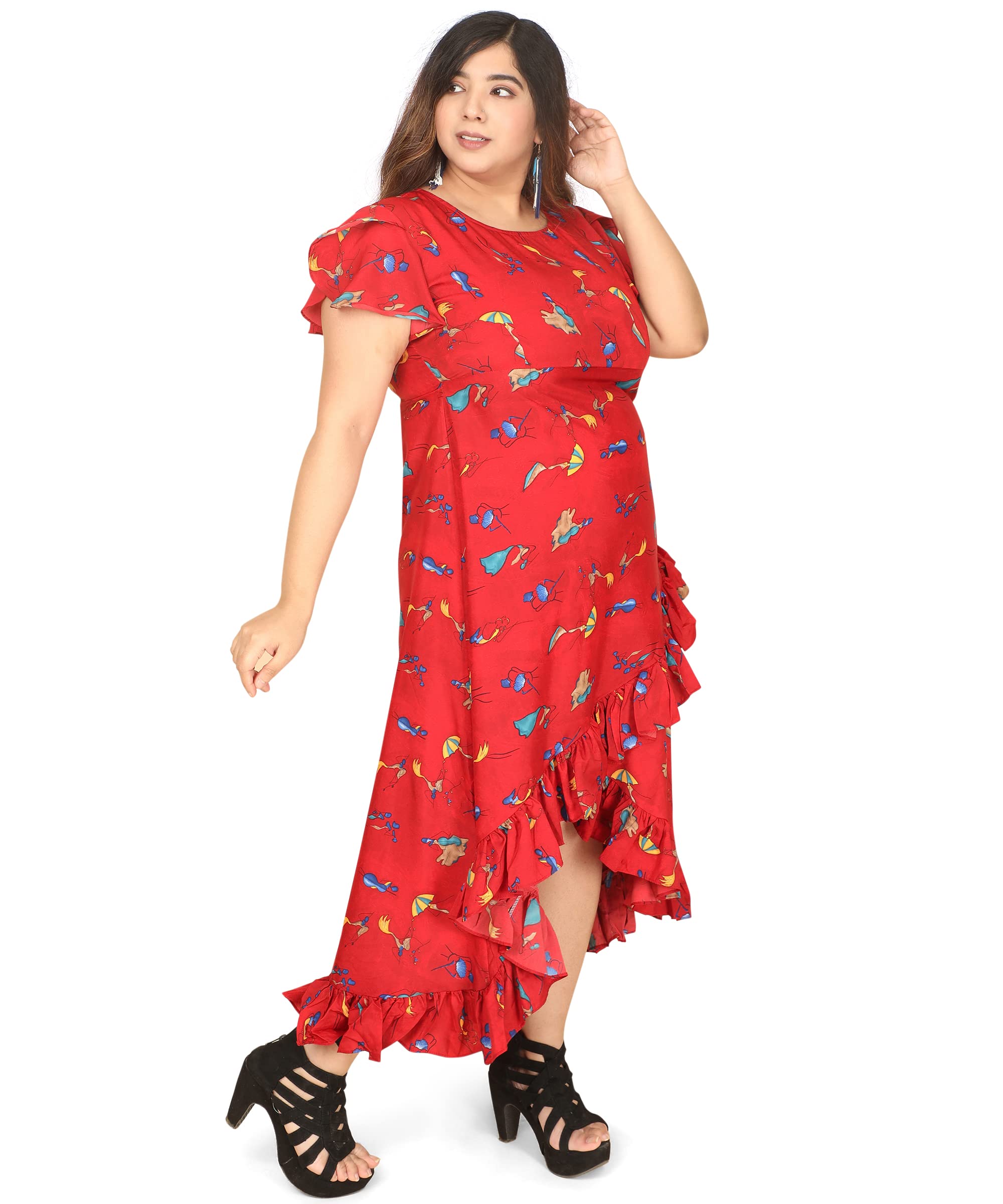 Oomph! Women's Western & Fusion Wear Crepe Wrap Maxi Dress - Red