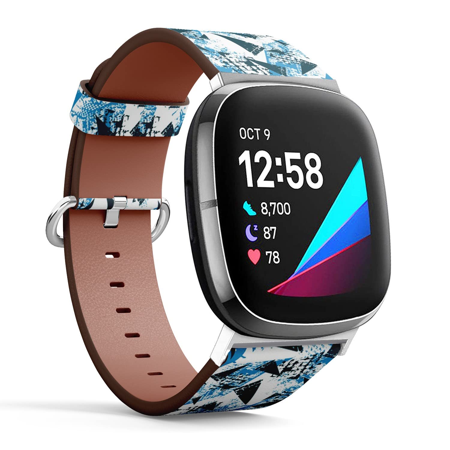 CJBROES Replacement Leather Watch Band, Compatible with Fitbit Versa 3 and Fitbit Sense of Wristband Bracelet Accessory - Geometric Boys