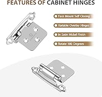Vista 5 de Bisagras de níquel satinado para cocina, 10 pares de bisagras de puerta de gabinete de níquel cepillado de 2-1/8 pulgadas, bisagras de puerta