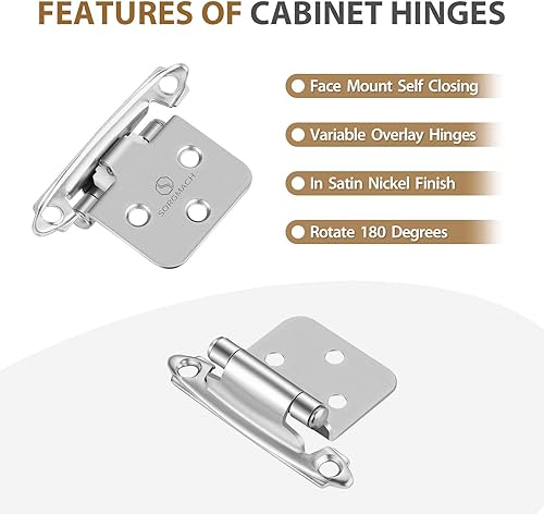 Miniatura 5 de Bisagras de níquel satinado para cocina, 10 pares de bisagras de puerta de gabinete de níquel cepillado de 2-18 pulgadas, bisagras de puerta de