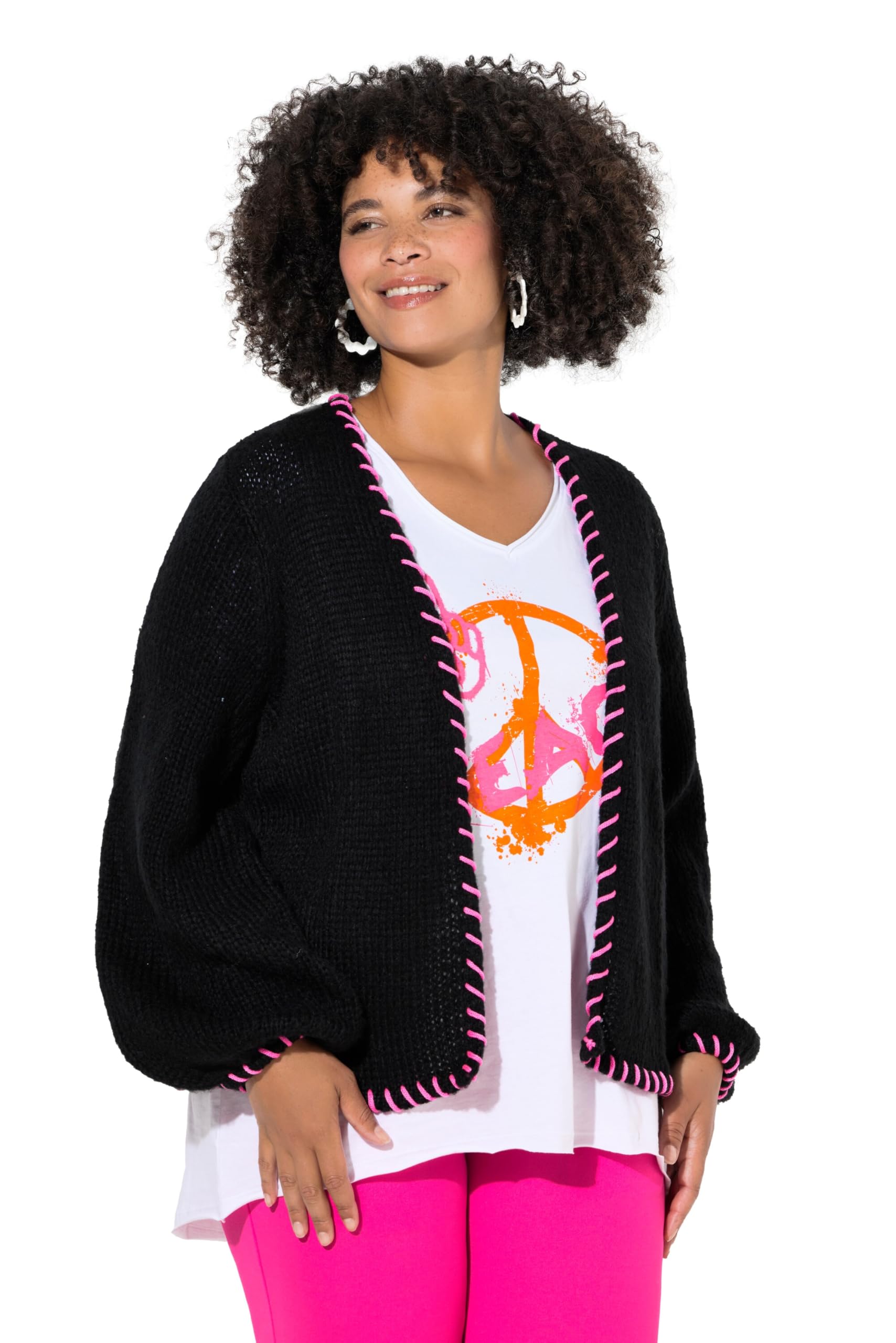Angel of Style Damen große Größen Übergrößen Plus Size Strickjacke, Straight Fit, Zierkanten, Ballonärmel 846653