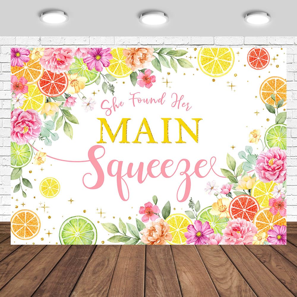 Tcoyodw She Found Her Main Squeeze Backdrop 7x5ft Lemon Bridal Shower Photography Background Engagement Bride to Be Party Decorations Banner Photo