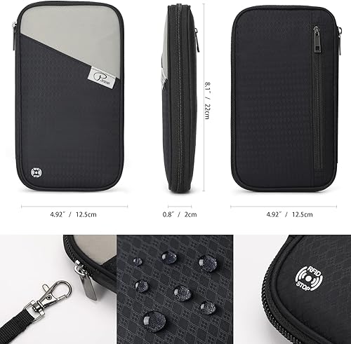 Miniatura 2 de CANBOX RFID Passport Wallet, Travel Document Organizer Zipper Case, Family Passport Holder for Up to 6 Passports - Black