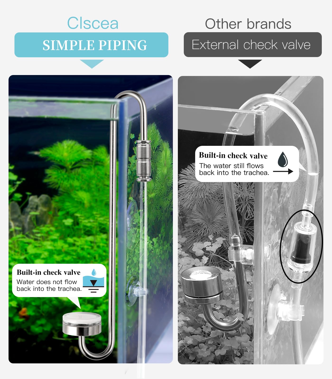 Diffuseur de CO2 en acier inoxydable pour aquarium, atomiseur de CO2 avec clapet anti-retour intégré et disque remplaçable pour aquarium 35 cm (L)