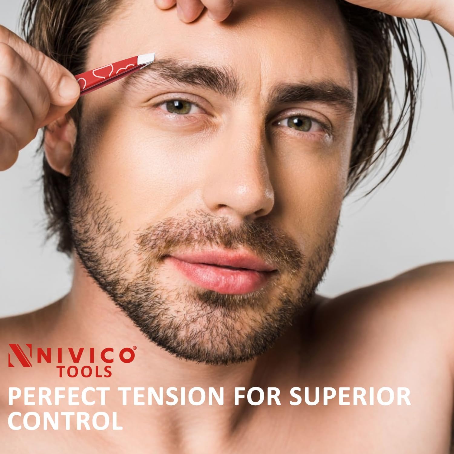 NIVICO Professional Slant Eyebrow Tweezers – Precision Stainless Steel Tweezers for Ingrown & Facial Hair Removal, Salon Quality Brow Shaping for Men & Women (Red)