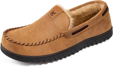VeraCosy Men's Moccasin Slippers Memory Foam Closed-back Indoor House Shoes