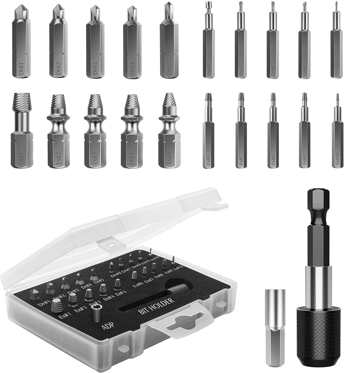 TERRIFI Damaged Screw Extractor Set, 22 PCS Easy Out Stripped Screw Extractor Kit, All-Purpose HSS Broken Screw Remover with Magnetic Extension Bit Holder & Socket Adapter