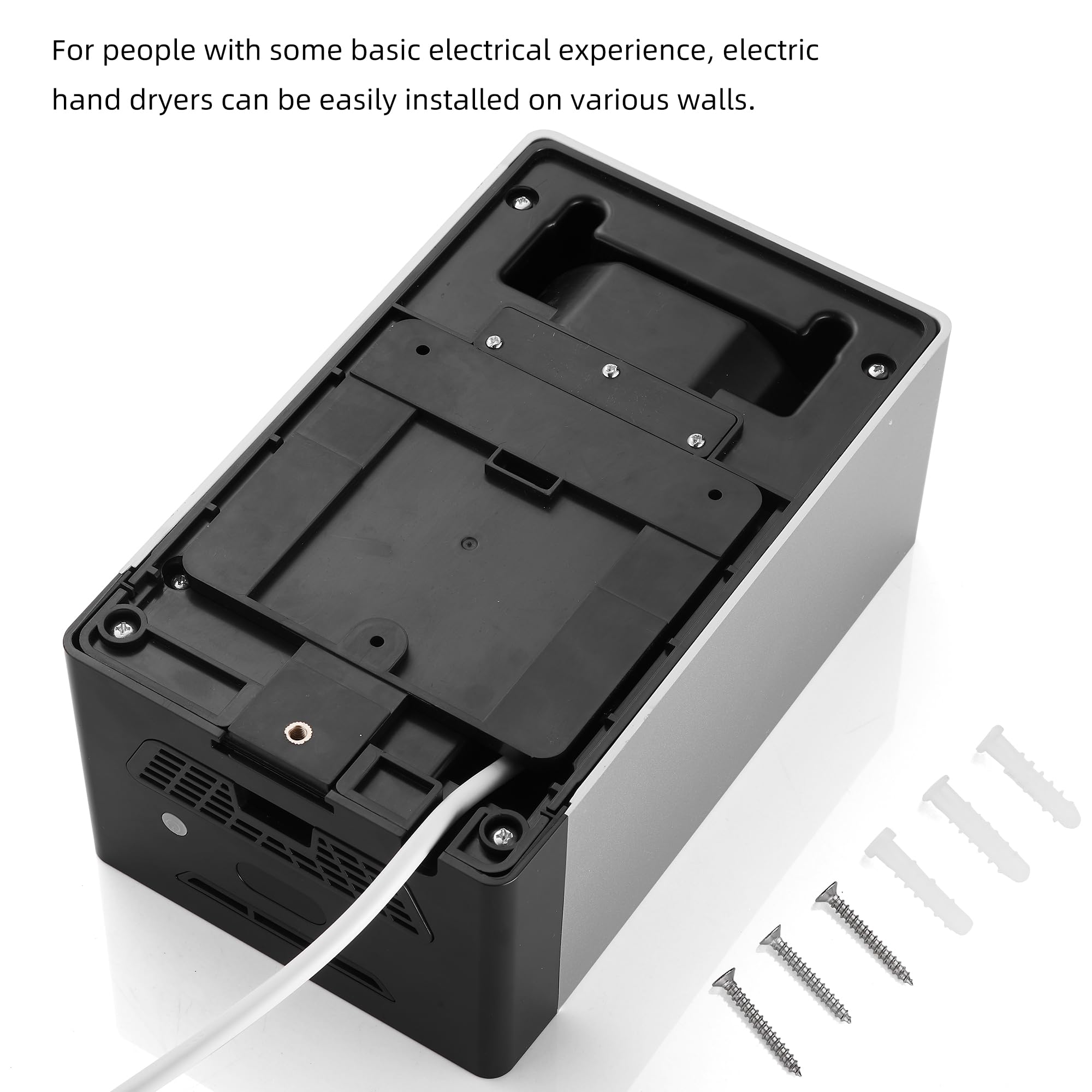 Asciugamani Elettrico ad Aria 7 Secondi per Asciugare, Asciuga Mani Automatico ad Alta velocità a Parete, Commerciale Bagno e Servizi igienici Ufficio ABS 1000W, Argento