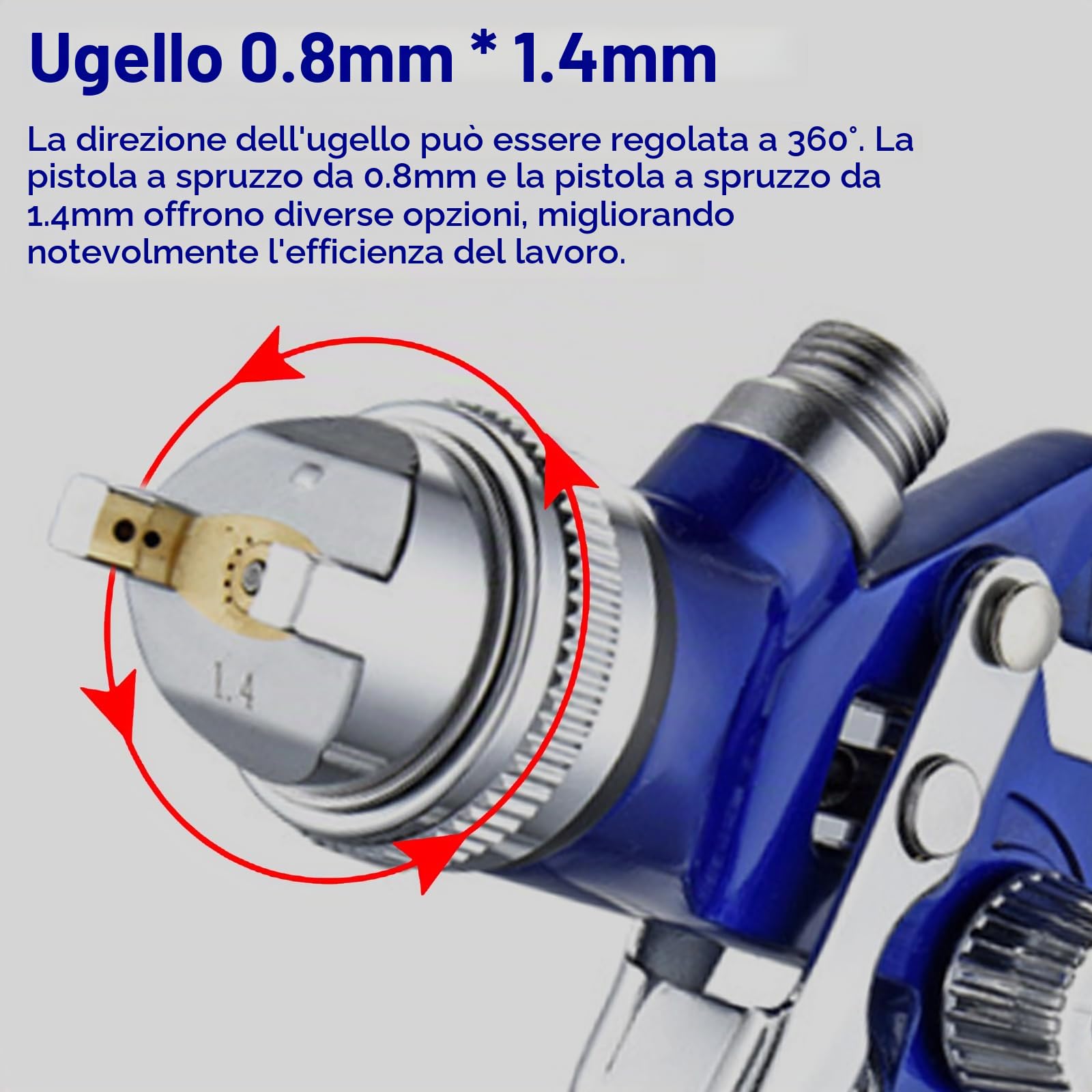 HVLP - Set di 2 pistole a spruzzo da 0,8 mm, 1,4 mm, ugelli ad aria a gravità, pistola nebulizzatrice, kit di strumenti di verniciatura a spruzzo per auto, mobili, pittura, nebulizzatore manuale