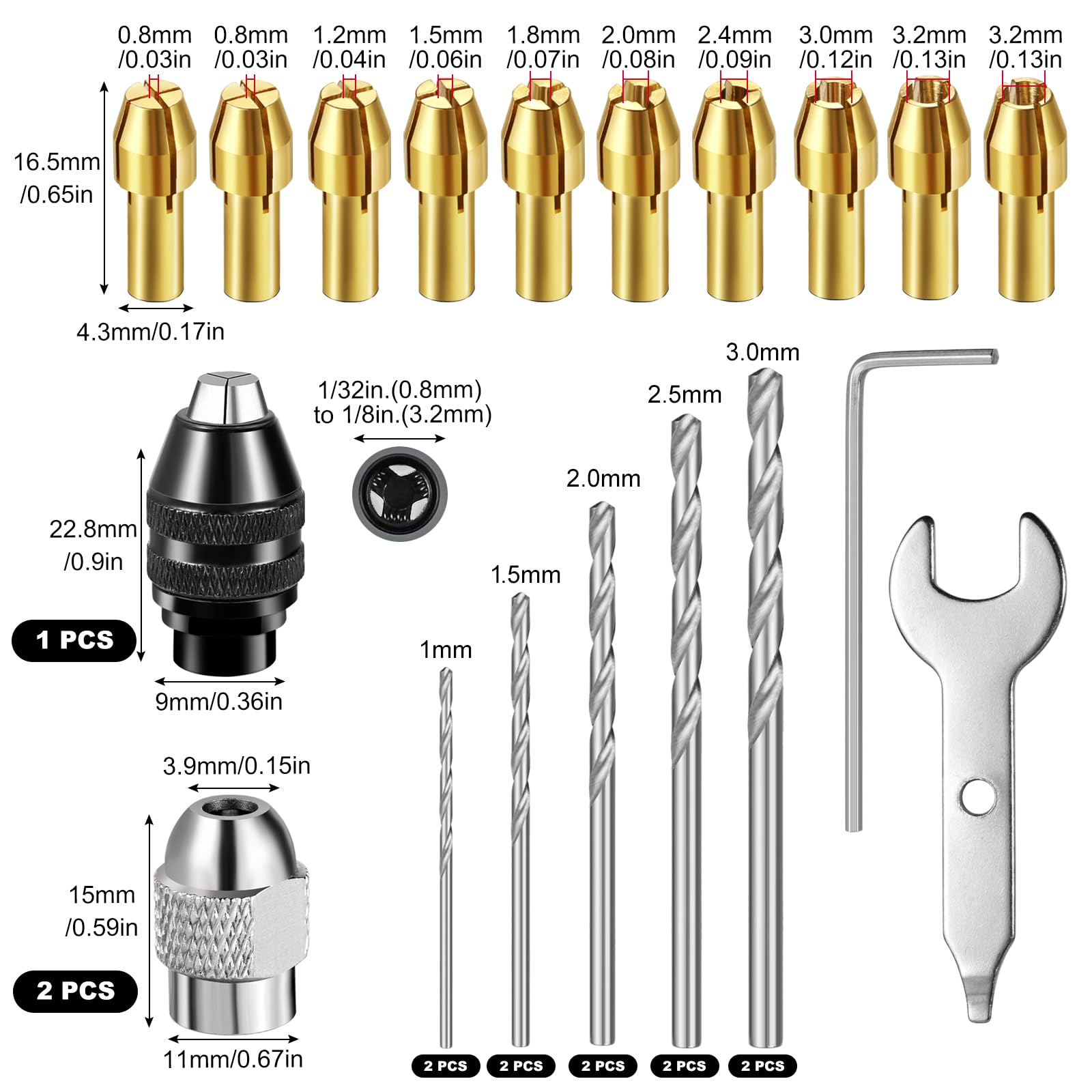10 Pz Punte Per Trapano Colletto In Ottone 0,5-3,2 Mm - Foto 9