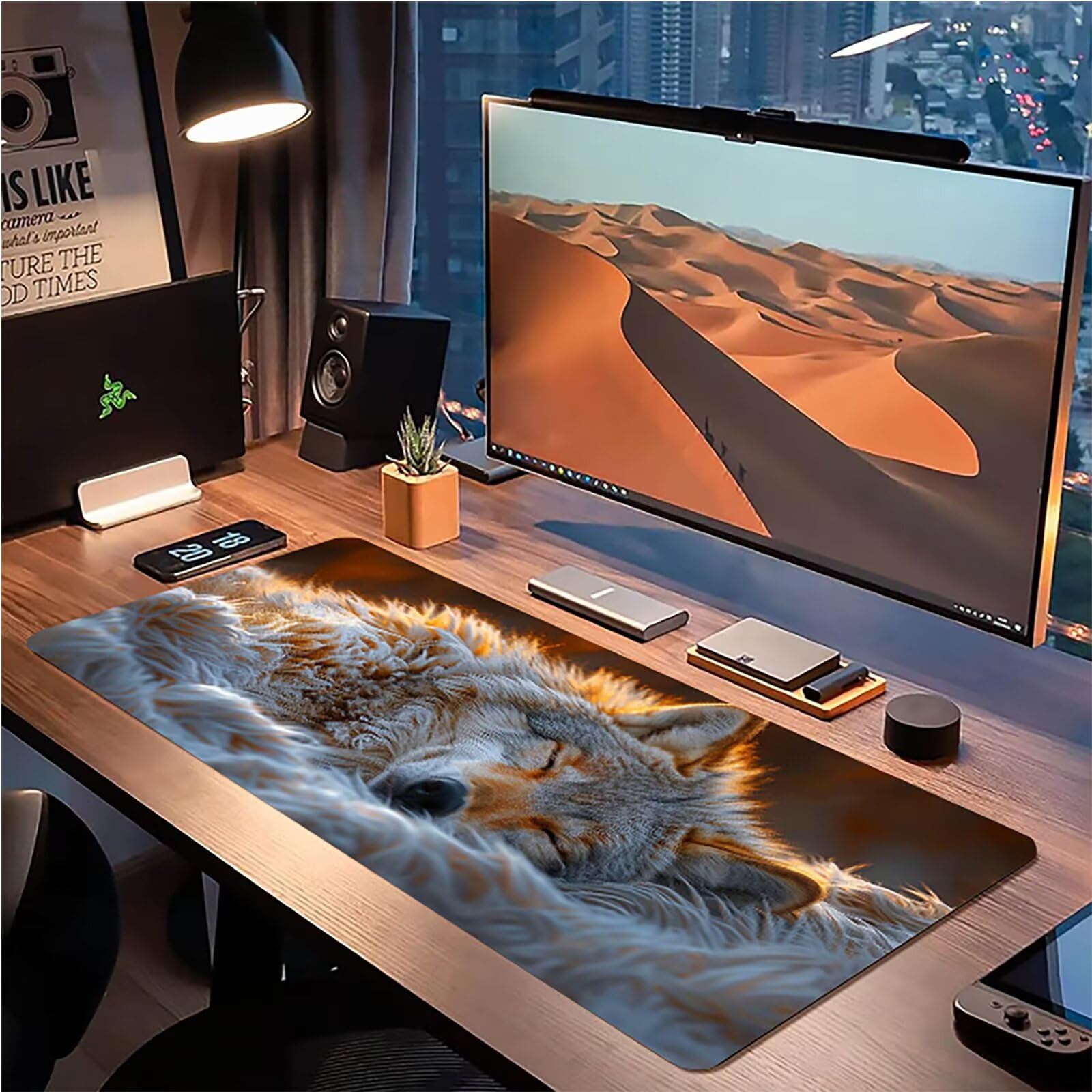 Tappetino Mouse XXL 1500 x 800 mm, Tappetino Mouse Lupo, Gaming Mousepad Migliorare la Velocità e la Precisione, Mouse Pad con Base in Gomma Antiscivolo, Ufficio Accessori Gaming, Bianco 9-7988