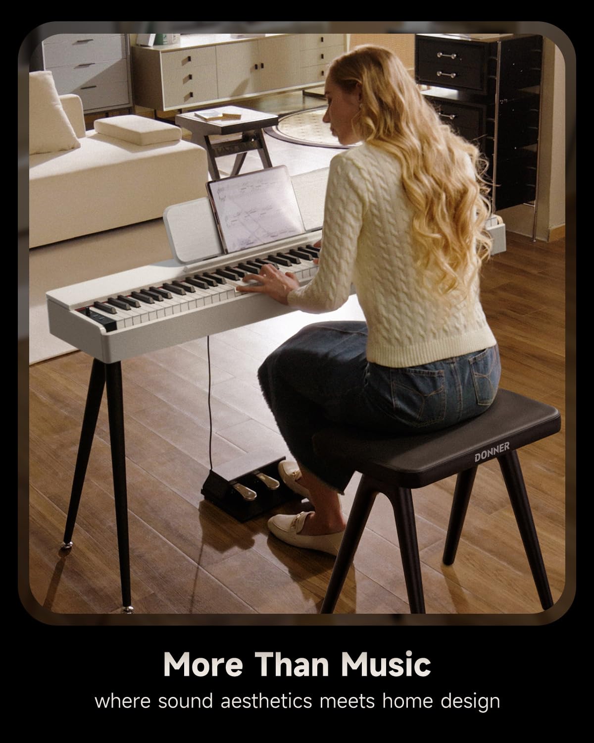 Donner OURA S100 Piano à Clavier Pondéré 88 Touches avec 3 Morceaux de Démonstration, 15 Sonorités, Bluetooth Audio/MIDI, Piano Numérique de Salon pour Débutants, Avancés, Blanc