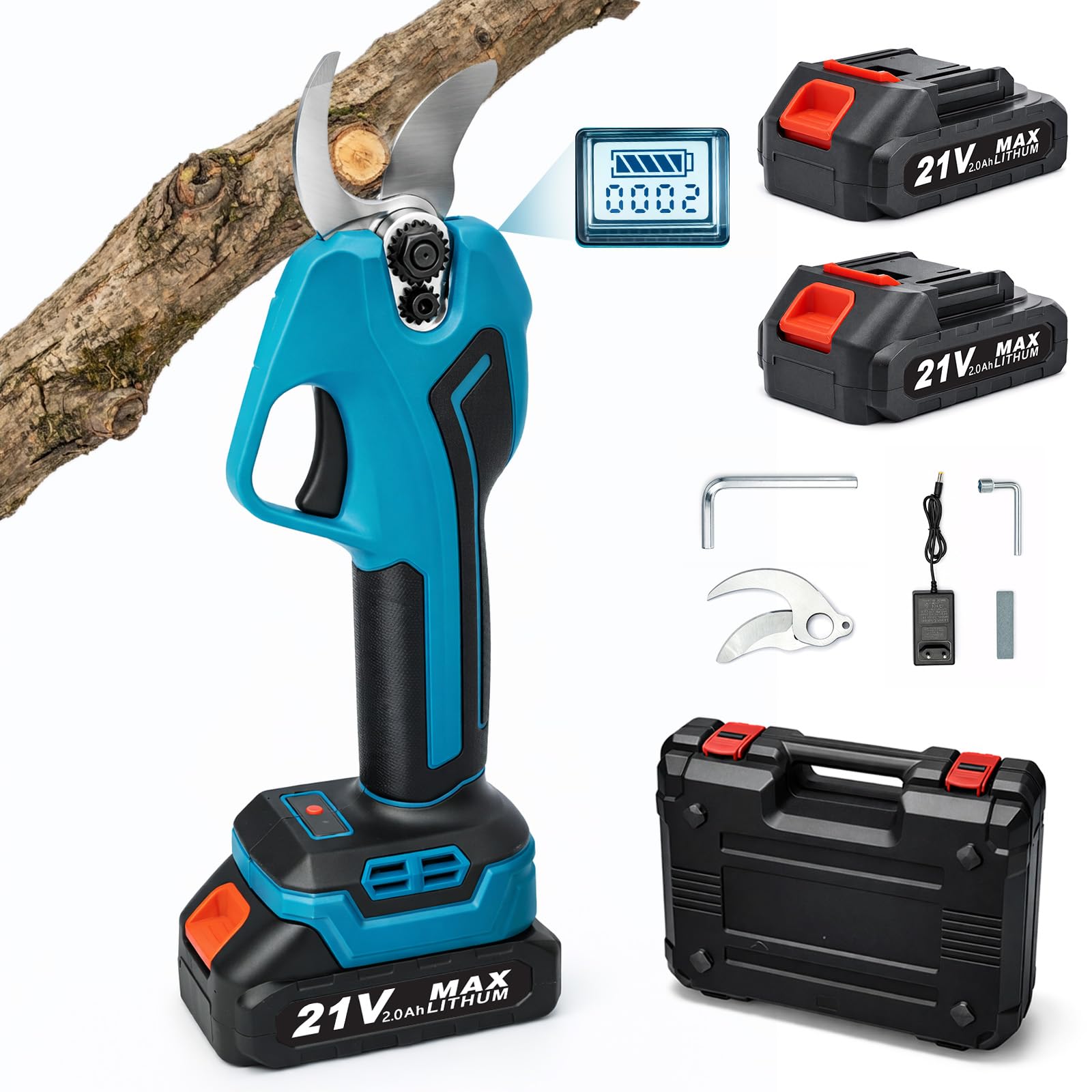 Akku Astschere 25/30MM Elektrische Gartenschere Kabellos für Makita mit LCD Anzeige, Leistungsstark Leise, Professionelle Bürstenlose Gartenschere für Zweige, Sträucher, Stämme (Ohne Teleskopstange)