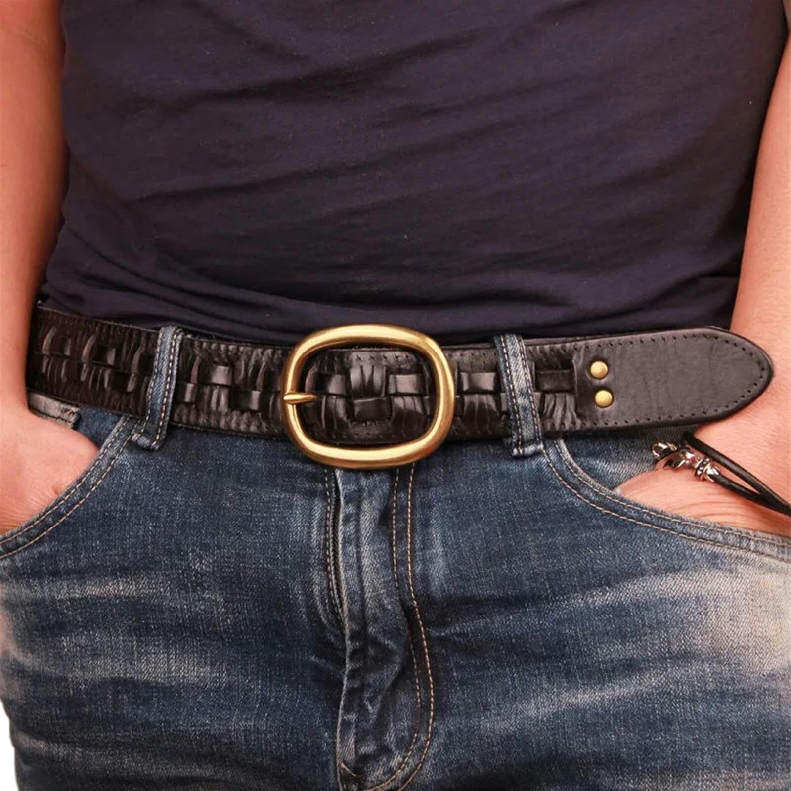 Leder Gürtel Herren Pin Schnalle Gewebter Ledergürtel, Vintage Jeans Gewebter Ledergürtel, Personalisierter Bequemer Gürtel