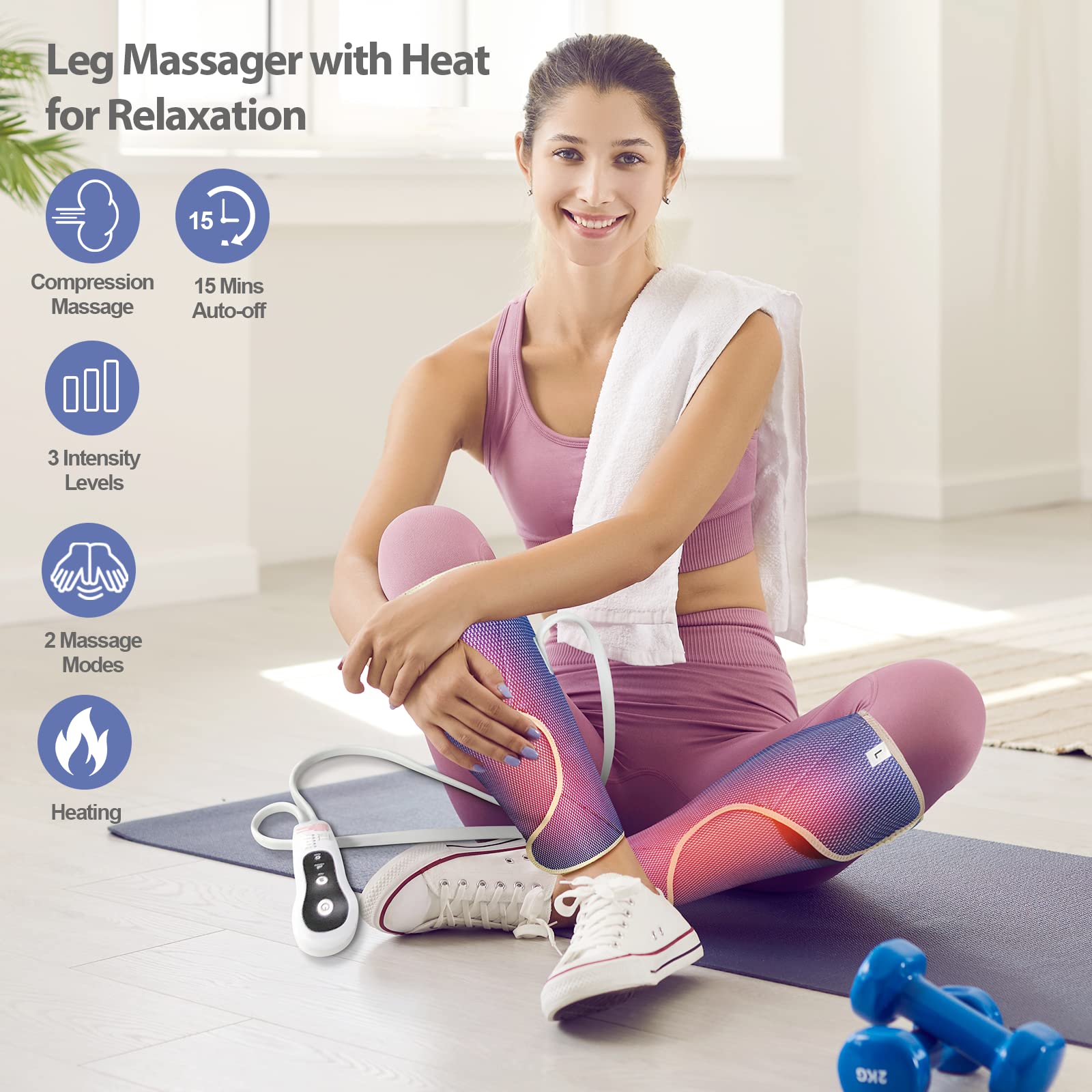 Massaggiatore Gambe con compressione dell'aria e calore per la circolazione e il relax, 2 modalità e 3 intensità, Home Office Riduce lo stress, Regali di Natale per uomini Donne