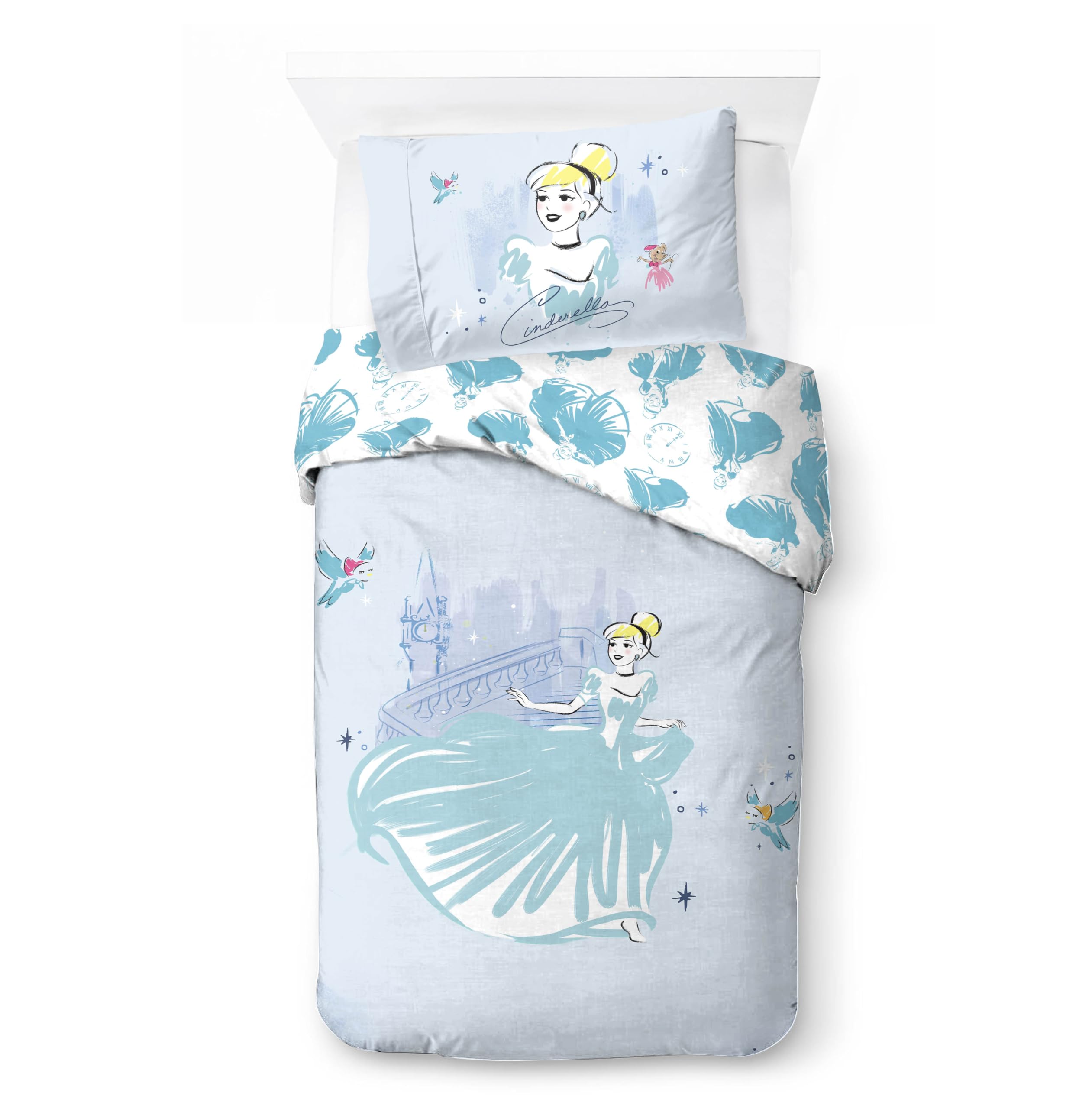 Jay Franco Principessa – Cenerentola – Abito “True Blue” – Set copripiumino singolo (camera da letto)