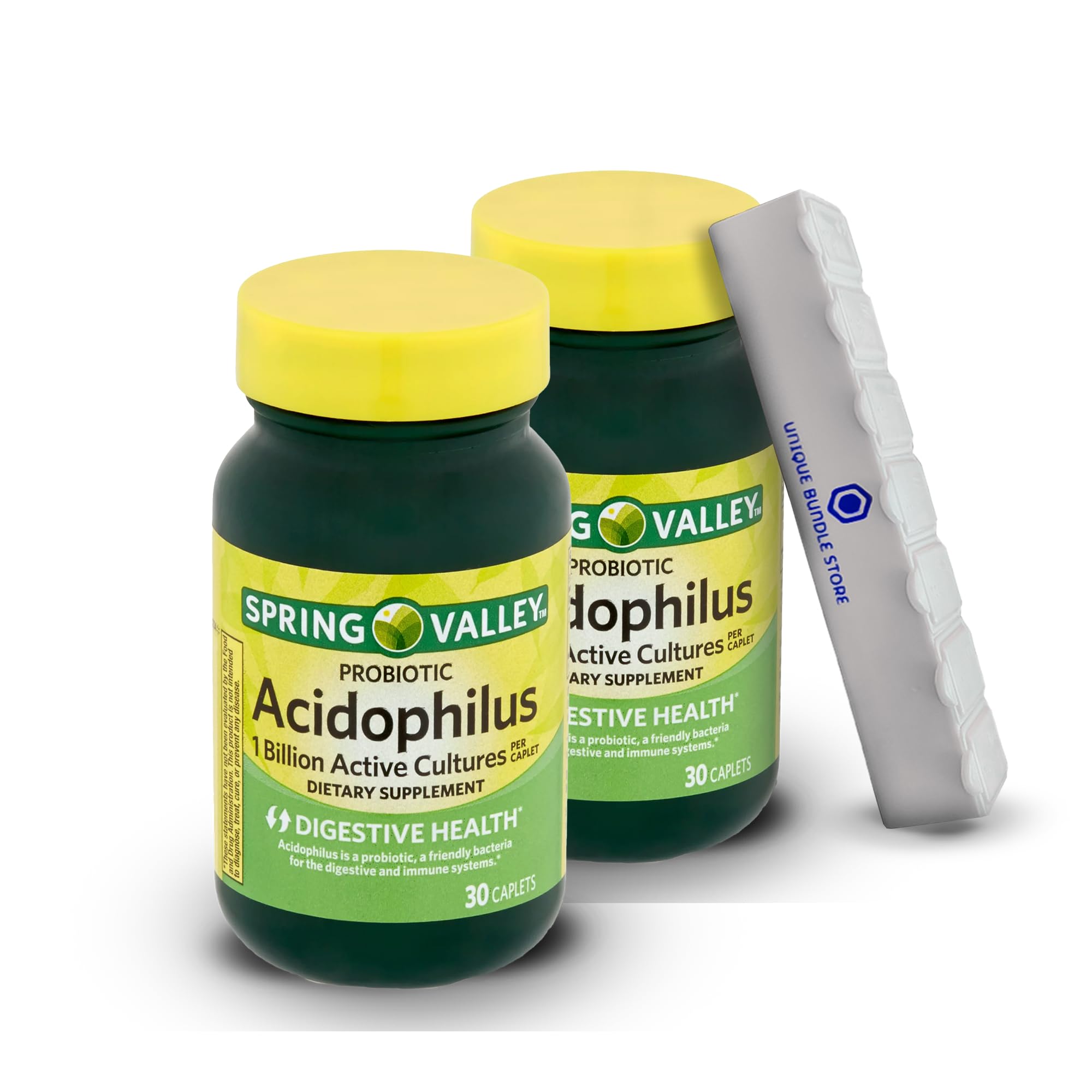 Spring Valley, Acidophilus Probiotic, 30 Count Caplets Dietary Supplement + 7 Day Pill Organizer Inlcuded (Pack of 2)
