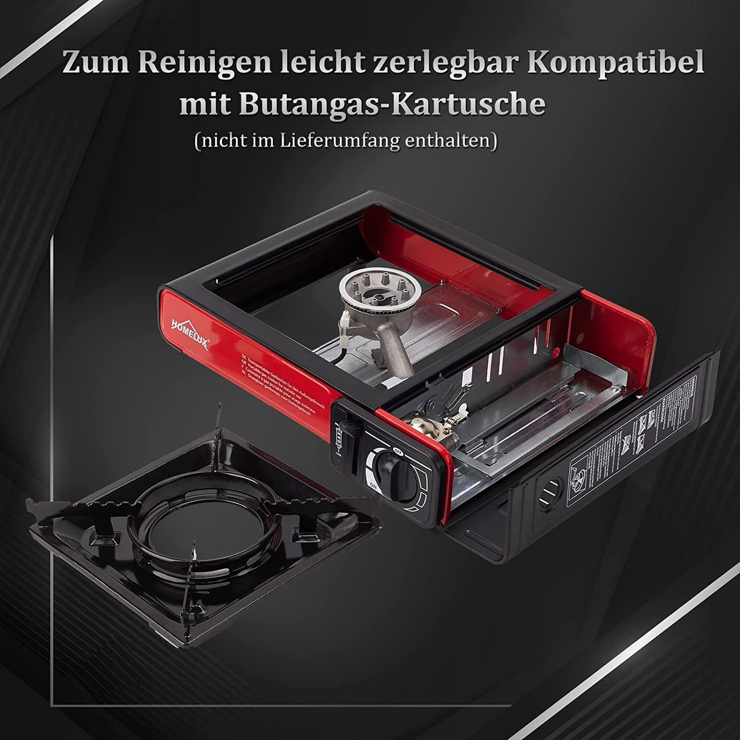 HOMELUX Gaskocher Campingkocher 2,0 KW，Überdruck-Sicherheitsabschaltung mit Tragekoffer für Grill Camper im Outdoor Camping (gaskocher)