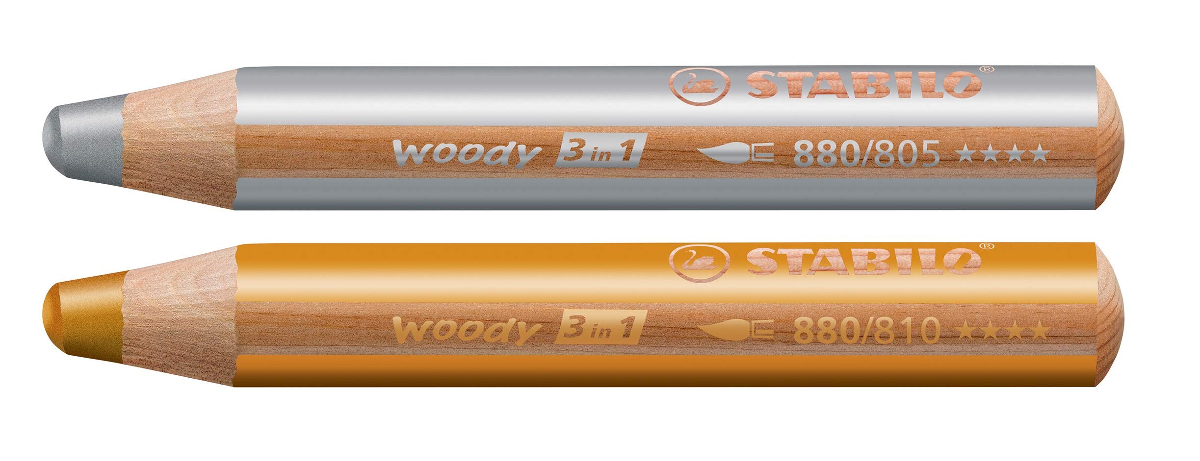 Stabilo Woody Lot de 20 crayons de couleur ronds 3 en 1 en bois multi-talents (20 crayons avec pinceau et taille-crayon, assortiment de 18 + 2 couleurs)