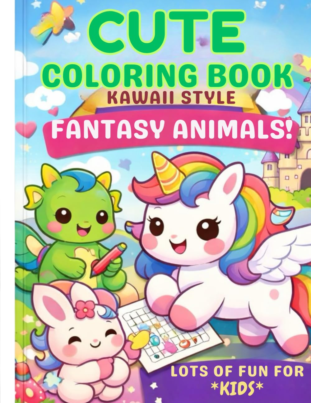 Cute Children Coloring Book: Kawaii Style Fantasy Animals