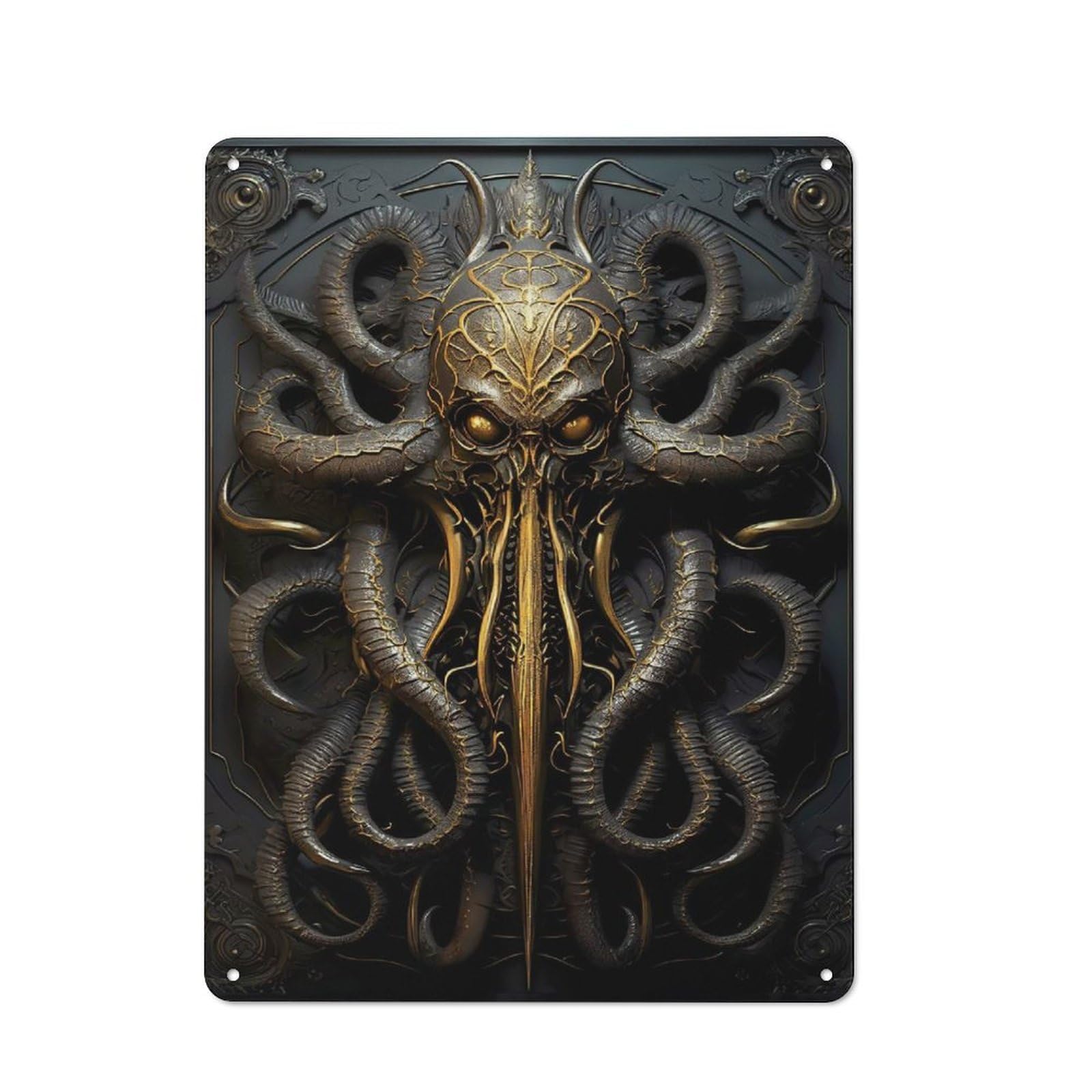 Junmoney Style-17 Vintage Tin Sign 40X30cm With Golden Horrors Kraken For Garage Or Workshop, For Metal Sign Collectors, For Cafés, Pubs And Restaurants
