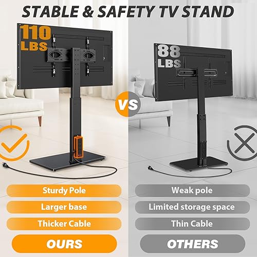 Miniatura 14 de TAVR - Base universal para TV de piso para televisores de 32 a 70 pulgadas de hasta 110 libras con soporte giratorio de altura ajustable, base de