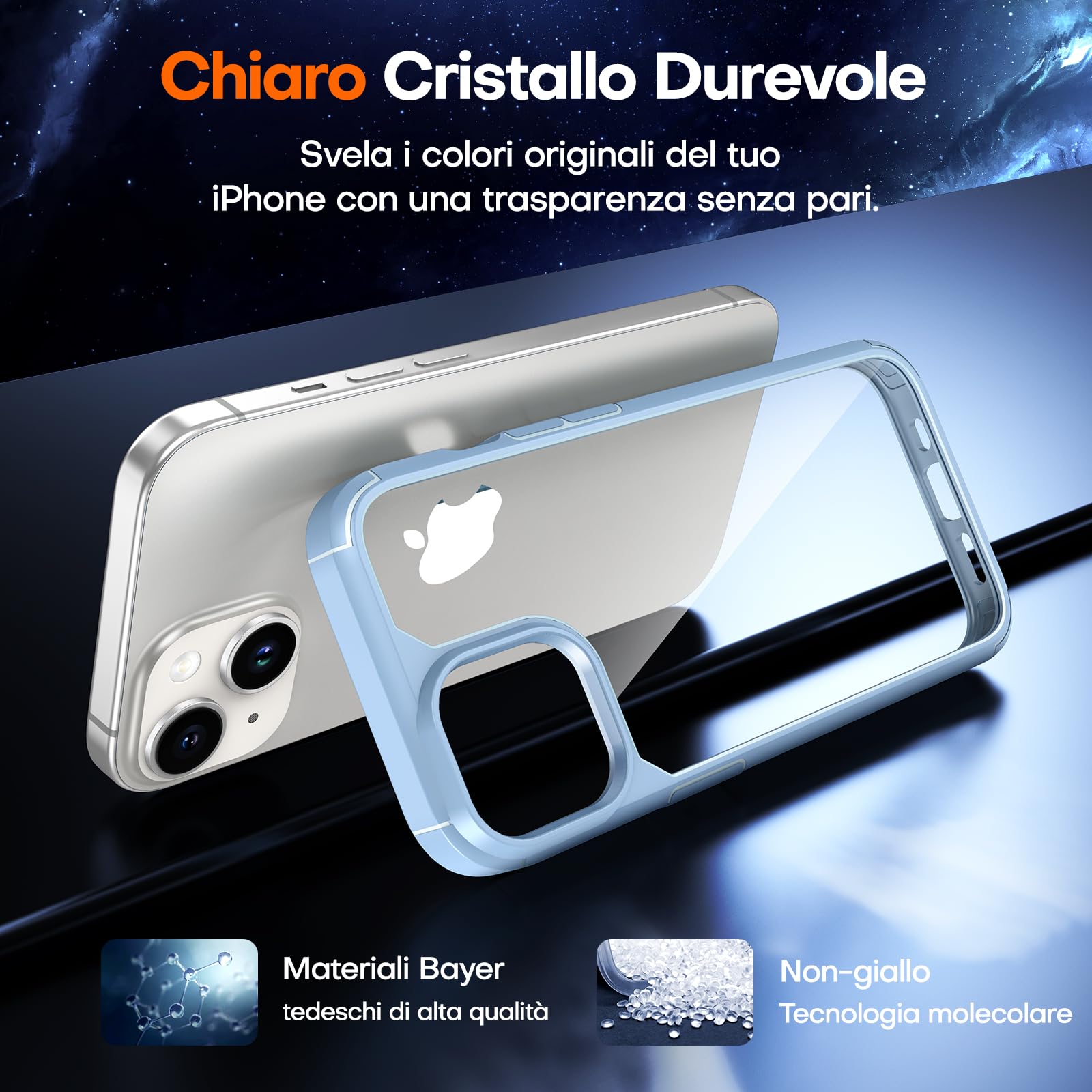 TAURI Cover iPhone 15 Plus, [3 in 1] 1 Custodia [Anti-Yellow] con 2 Pellicole Vetro Temperato, [Compatibile con Magsafe] Custodia Antiurto con Copertura a 360 Gradi - Blu