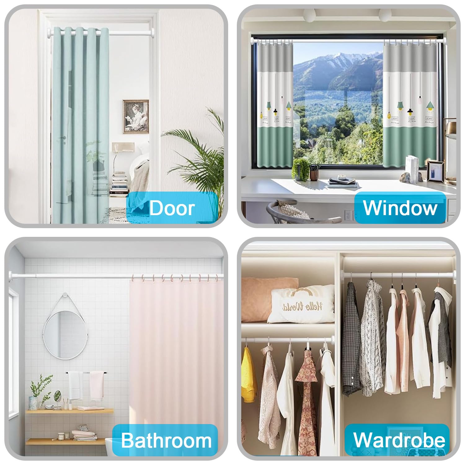 Bastone Tenda a Pressione Estensibile 48-200cm Senza Forare Asta Telescopica in Acciaio Inox Bastone Tenda Doccia Bianco Antiscivolo & Mai Rustico per Finestra, Armadio, Porta