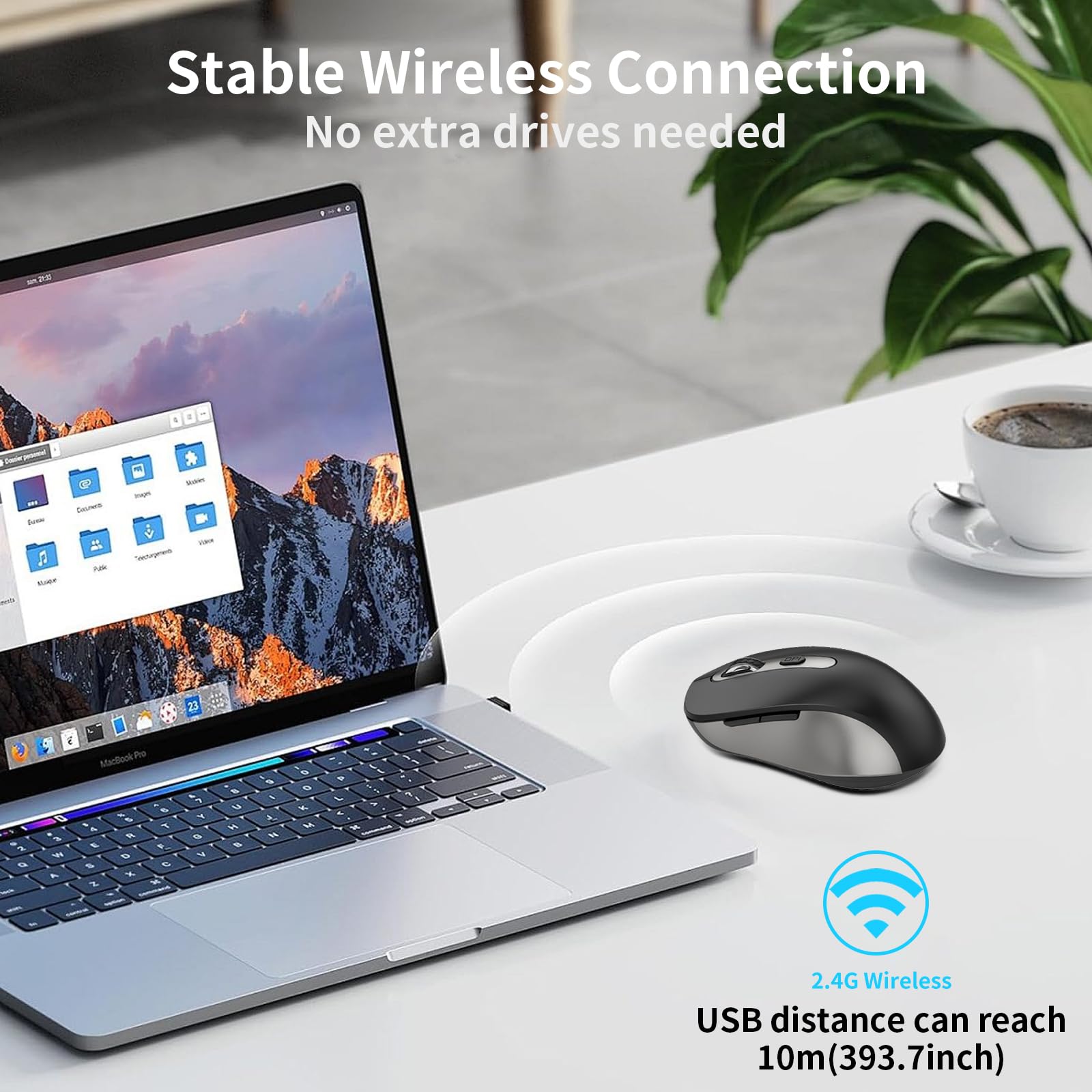 Mouse inalámbrico para laptop, PC, Chromebook, Mac, MacBook, mouse inalámbrico silencioso con receptor USB nano, botón lateral, 2400 DPI, rodillo antideslizante, mouse ergonómico de 6 botones, color 4