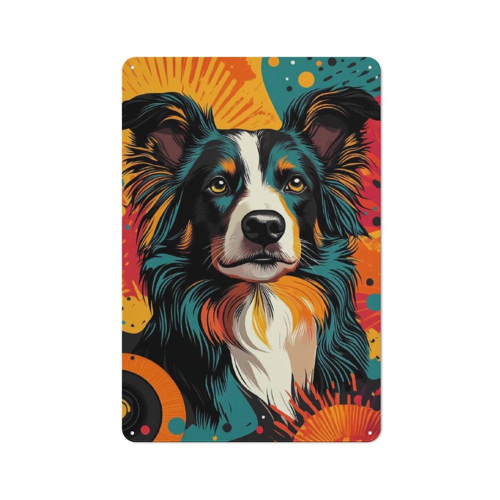 Junmoney Border Collie Pop Art Energetic Border Colli E In Pop Art Form Retro Metal Wall Sign 30X20cm For Bar Or Restaurant, For Vintage Wall Decor Fans, For Kitchen And Home Bar Decor