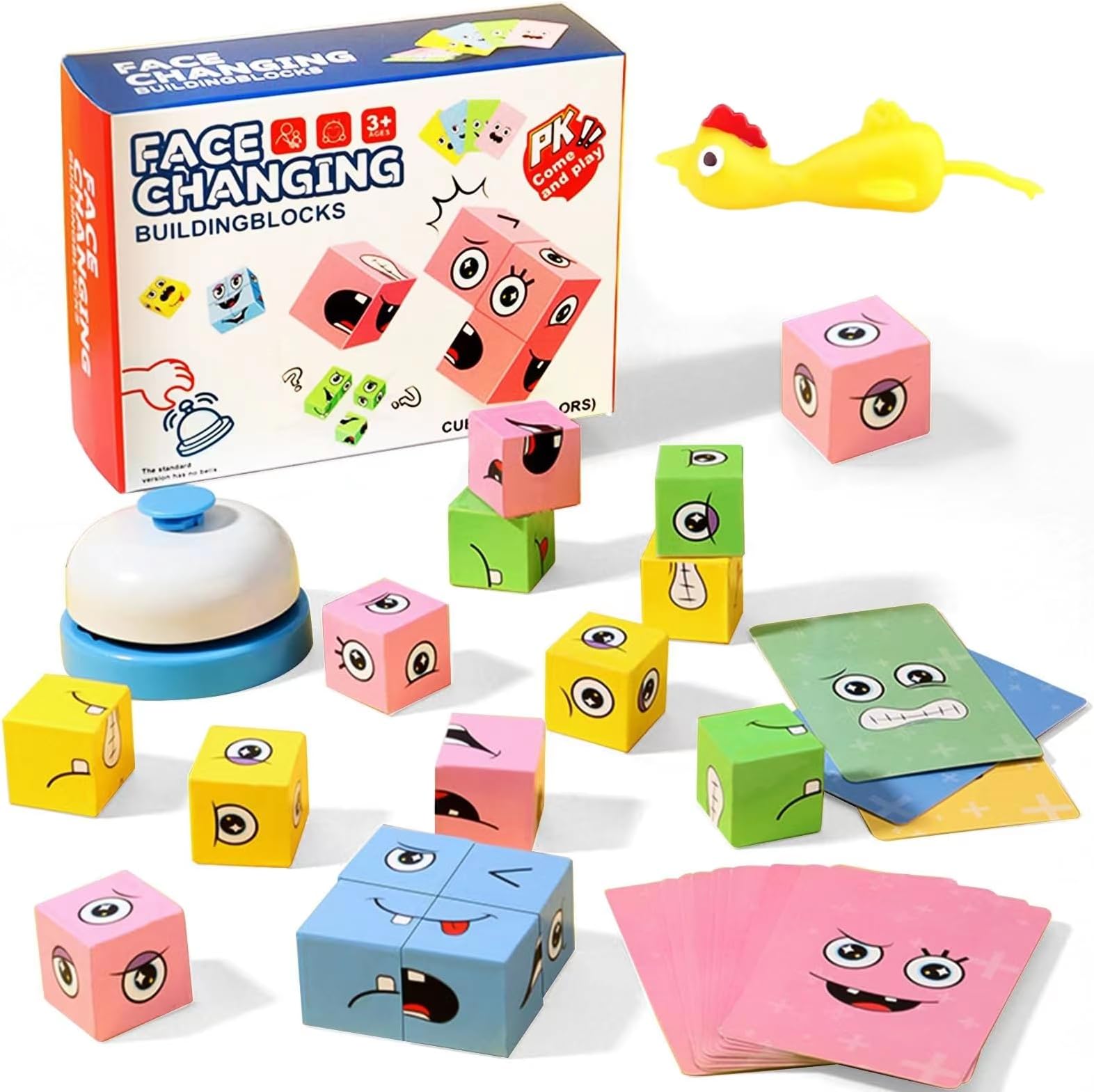 Hcpet Face Changing Expressions Block Puzzles,Multi-Player Blocks with Bell that Improve Children's Thinking Skills