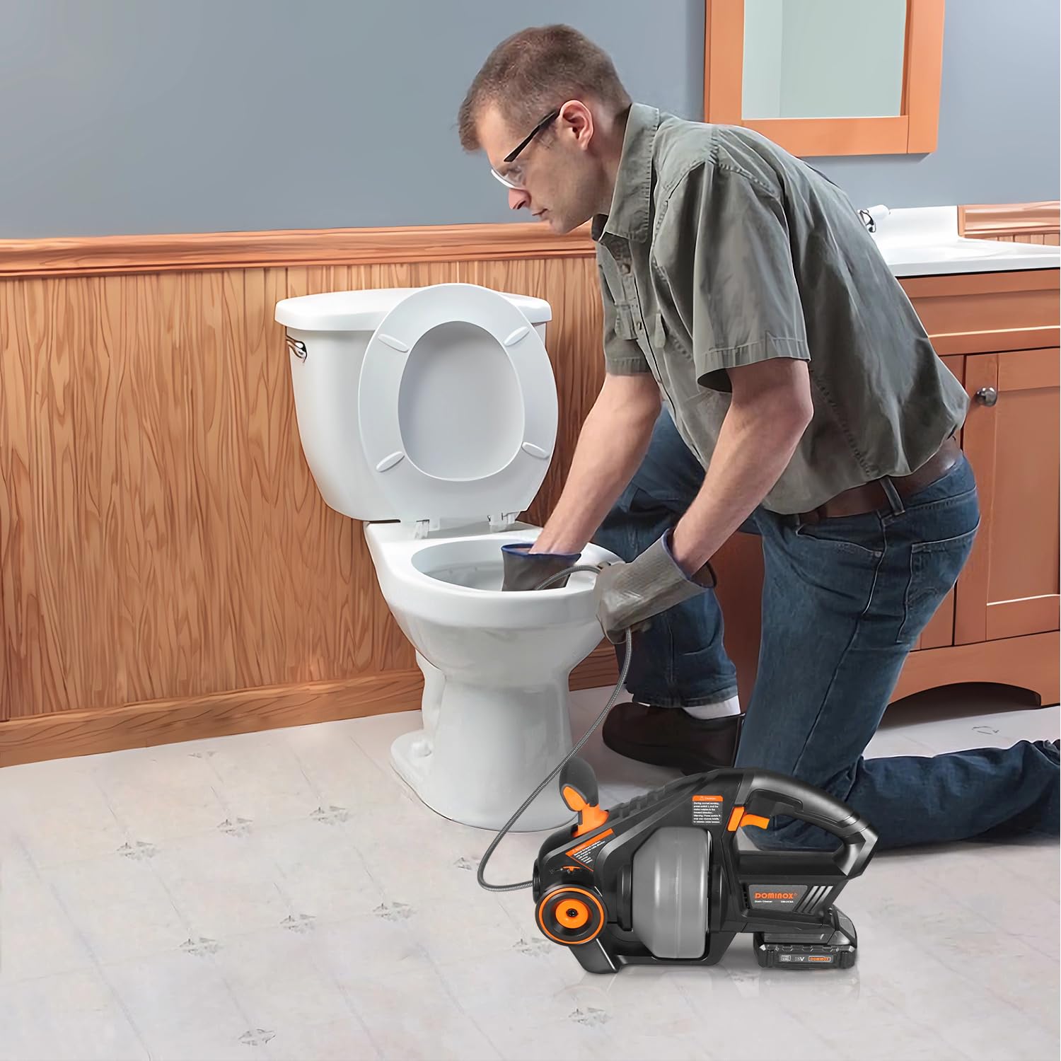 DOMINOX Electric Drain Snake with 2.0Ah Battery and 25FT Plumbing