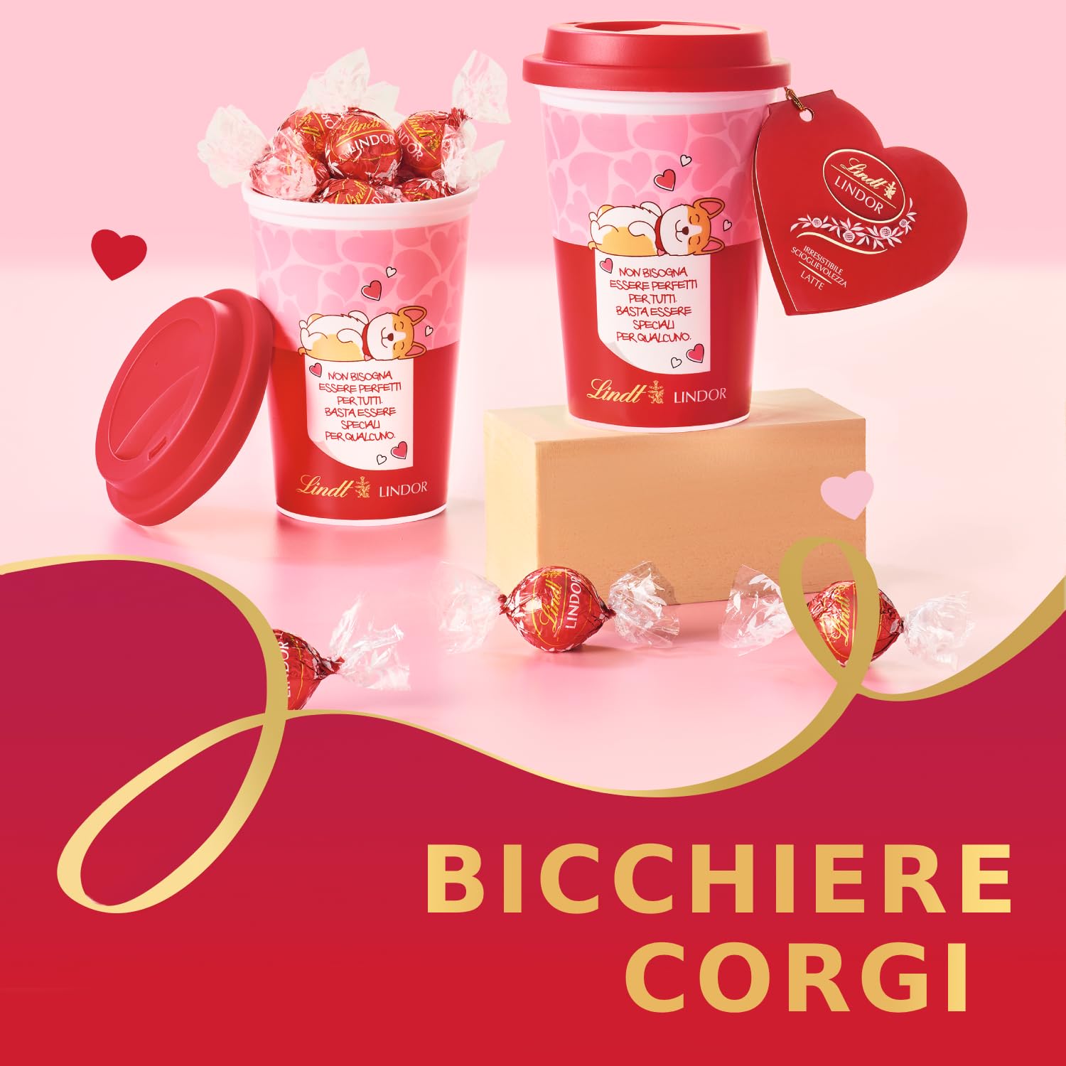 Lindt LINDOR Bicchiere Corgi con Cioccolatini LINDOR al Latte, Formato 112g