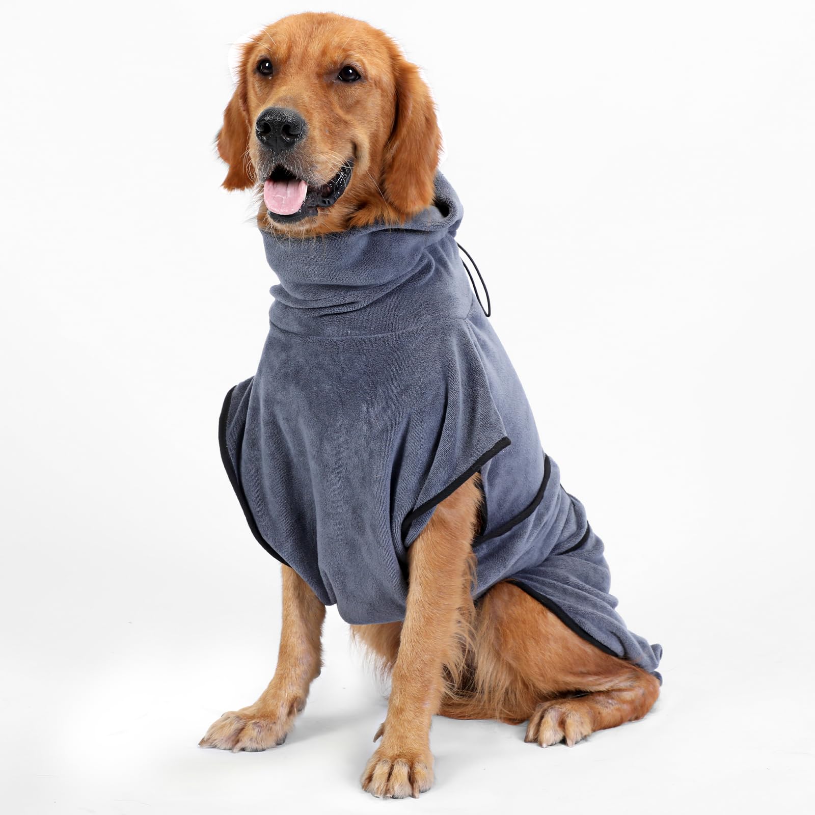 HAPPY HACHI Albornoz para Perros Microfibra Absorbente, Toallas Secadores Rápido para Perros Pequeños Grandes, Baño Gatos Lavable Pijamas para Mascotas (M Longitud Trasera 49 cm, Gris)